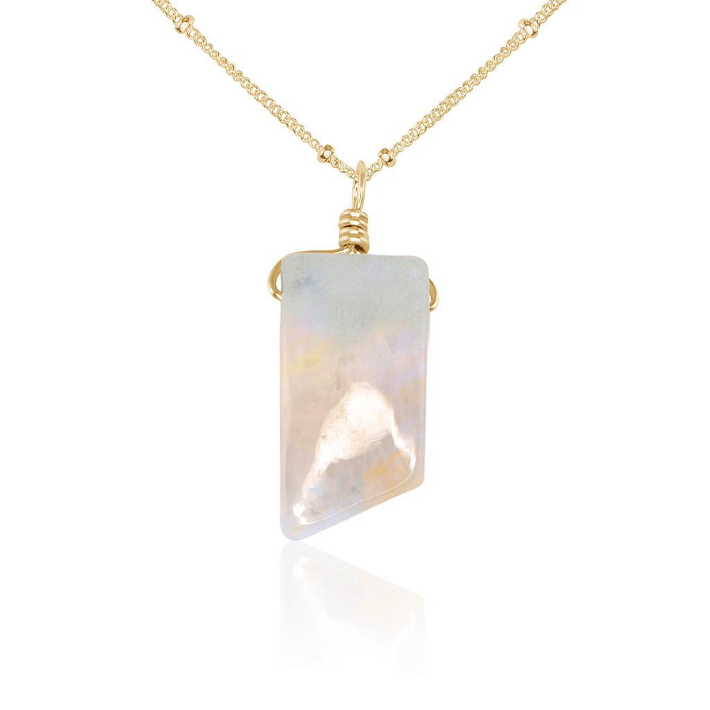 Small Smooth Rainbow Moonstone Gentle Point Crystal Pendant Necklace - Small Smooth Rainbow Moonstone Gentle Point Crystal Pendant Necklace - 14k Gold Fill / Satellite - Luna Tide Handmade Crystal Jewellery