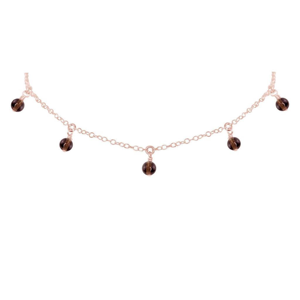 Smoky Quartz Bead Drop Choker - Smoky Quartz Bead Drop Choker - 14k Rose Gold Fill - Luna Tide Handmade Crystal Jewellery