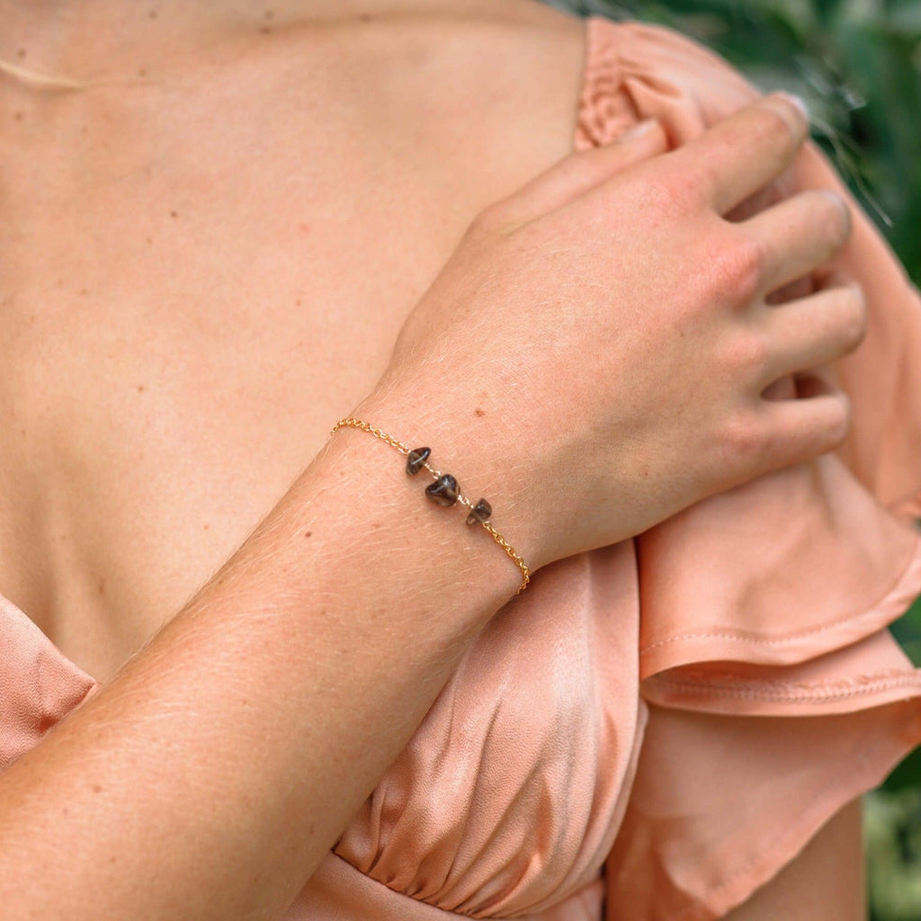 Smoky Quartz Beaded Chain Bracelet - Smoky Quartz Beaded Chain Bracelet - 14k Gold Fill - Luna Tide Handmade Crystal Jewellery