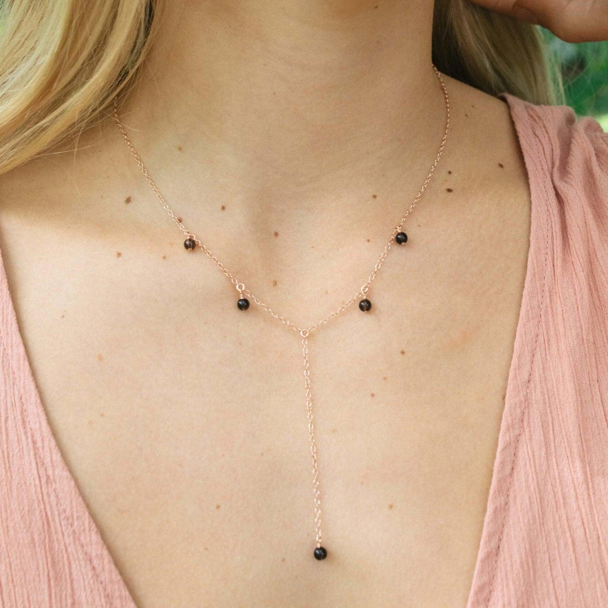 Smoky Quartz Boho Lariat Necklace - Smoky Quartz Boho Lariat Necklace - Sterling Silver - Luna Tide Handmade Crystal Jewellery