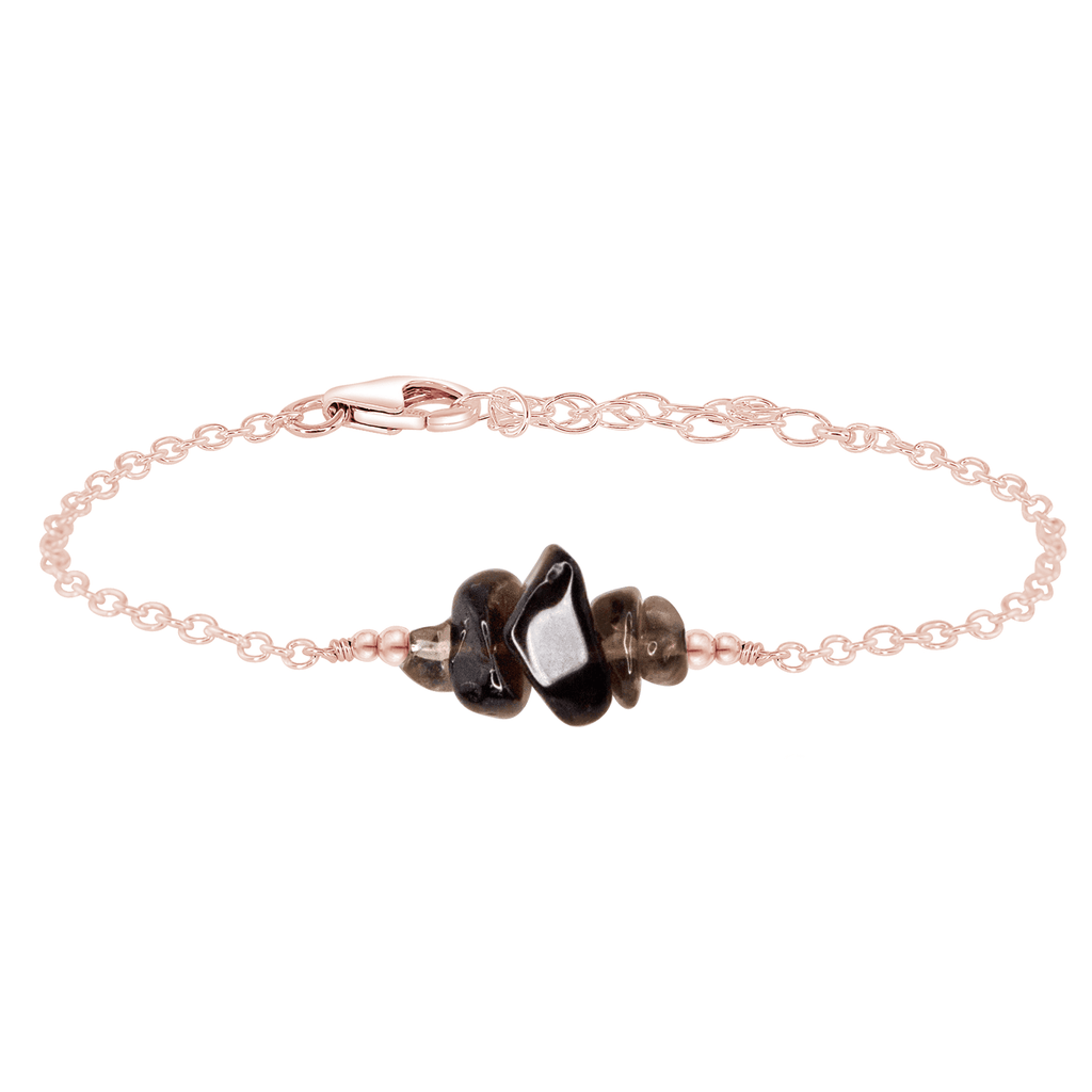 Smoky Quartz Chip Bead Bar Bracelet - Smoky Quartz Chip Bead Bar Bracelet - 14k Rose Gold Fill - Luna Tide Handmade Crystal Jewellery