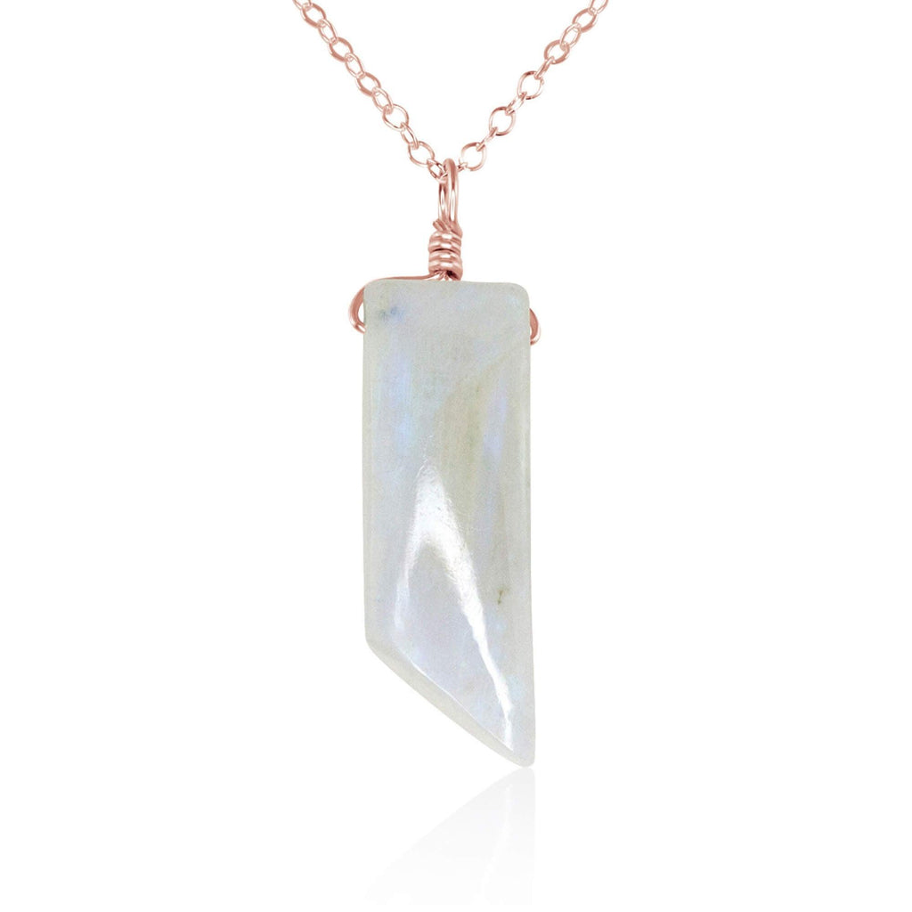 Smooth Rainbow Moonstone Natural Point Crystal Necklace - Smooth Rainbow Moonstone Natural Point Crystal Necklace - 14k Rose Gold Fill / Cable - Luna Tide Handmade Crystal Jewellery