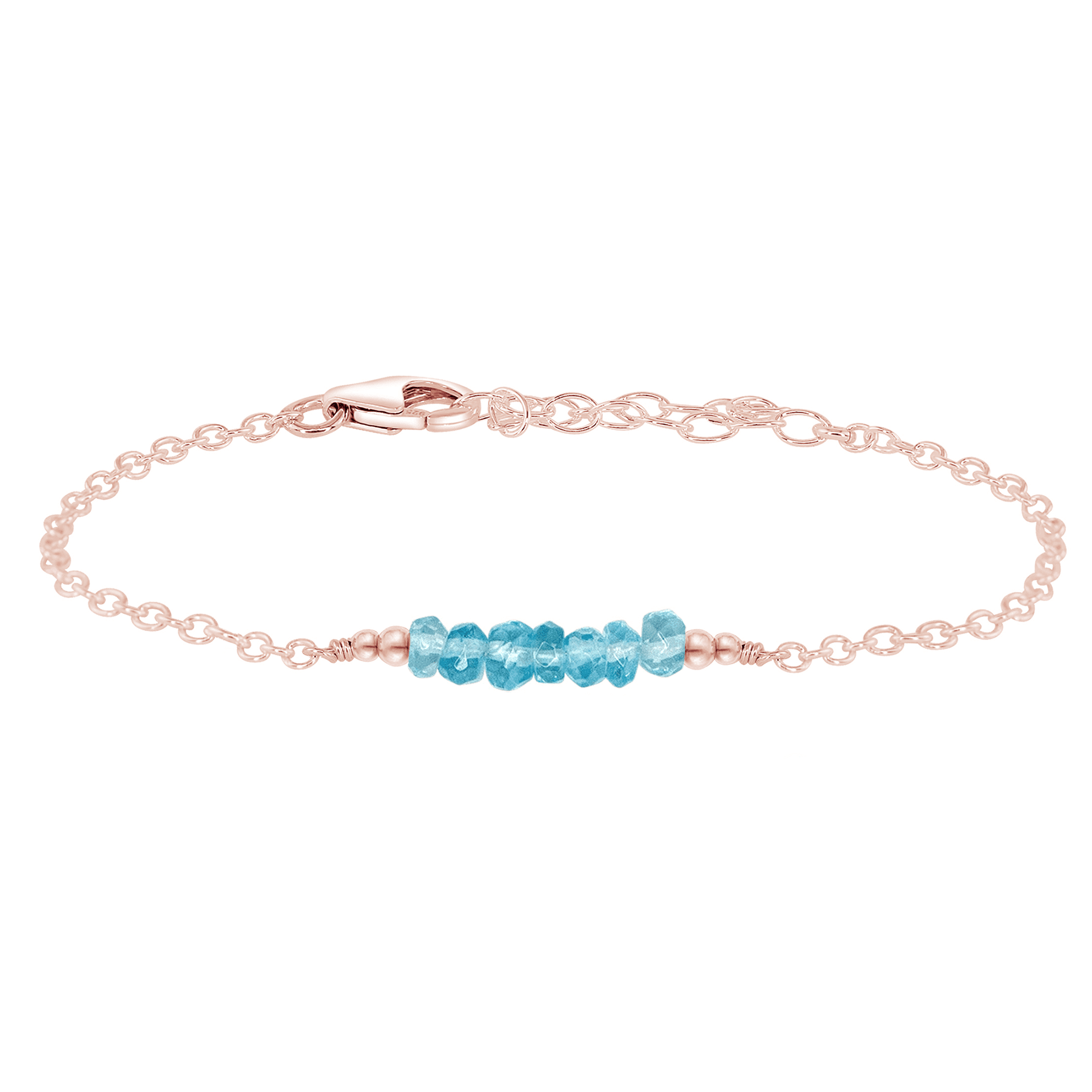 Sparkling Blue Apatite Gemstone Faceted Bead Bar Bracelet - Sparkling Blue Apatite Gemstone Faceted Bead Bar Bracelet - 14k Rose Gold Fill - Luna Tide Handmade Crystal Jewellery