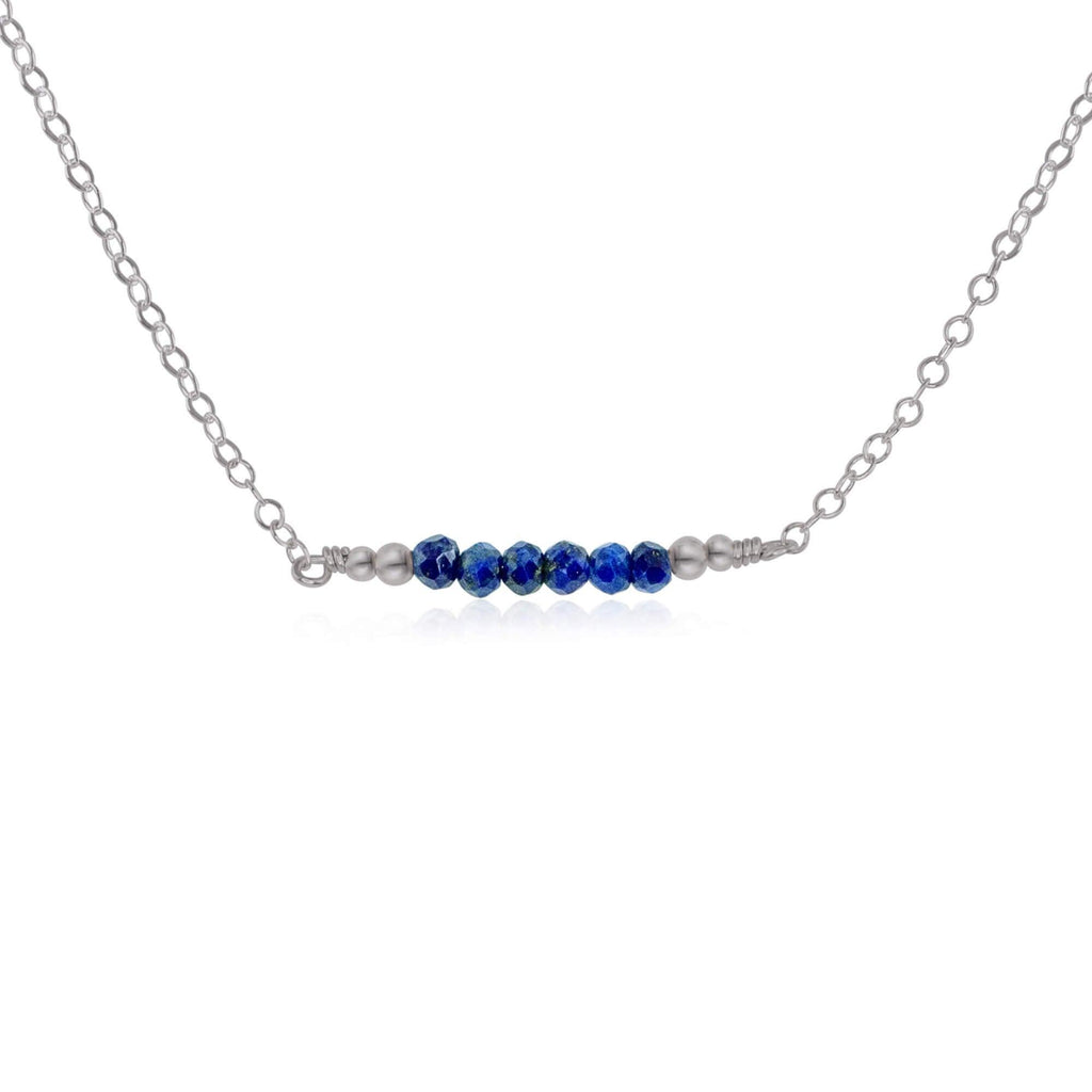 Sparkling Blue Lapis Lazuli Faceted Bead Bar Necklace - Sparkling Blue Lapis Lazuli Faceted Bead Bar Necklace - Stainless Steel - Luna Tide Handmade Crystal Jewellery