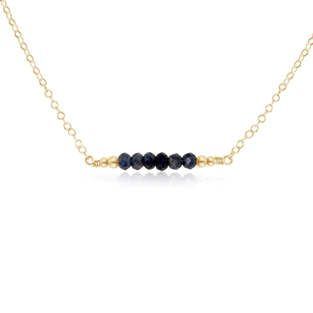 Sparkling Blue Sapphire Faceted Bead Bar Necklace - Sparkling Blue Sapphire Faceted Bead Bar Necklace - 14k Gold Fill - Luna Tide Handmade Crystal Jewellery