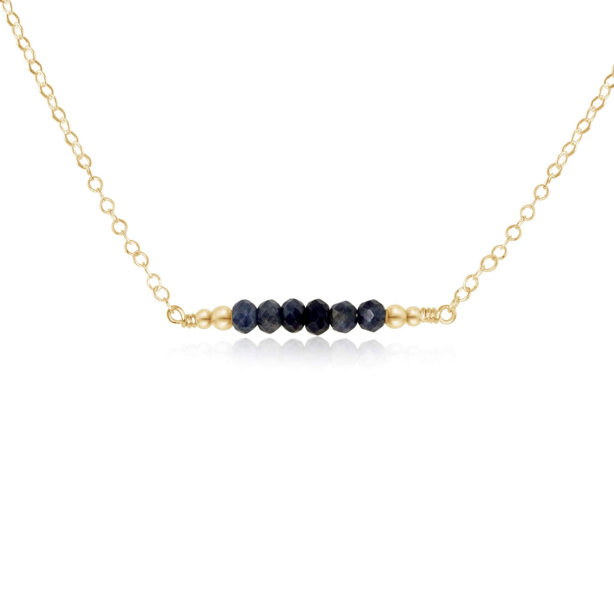 Sparkling Blue Sapphire Faceted Bead Bar Necklace - Sparkling Blue Sapphire Faceted Bead Bar Necklace - 14k Gold Fill - Luna Tide Handmade Crystal Jewellery