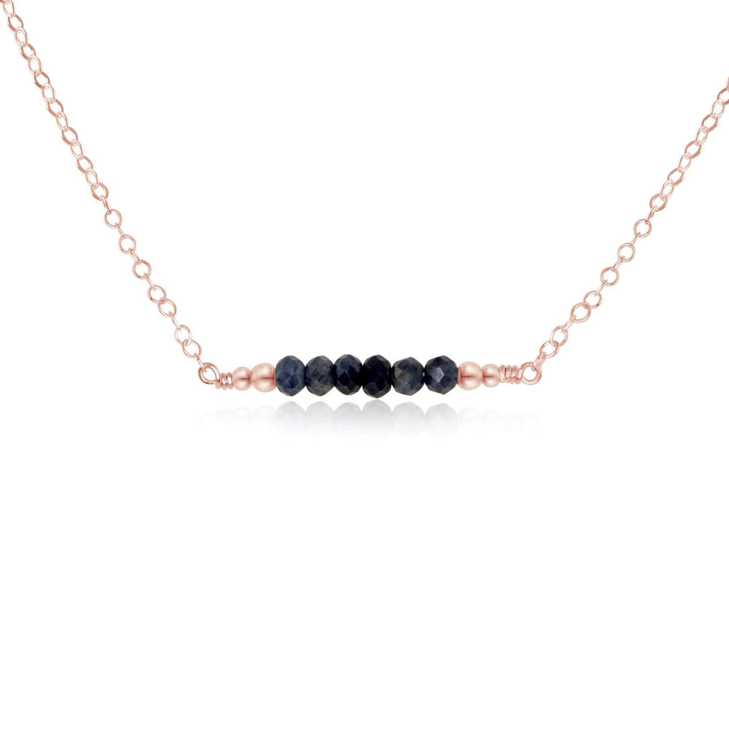 Sparkling Blue Sapphire Faceted Bead Bar Necklace - Sparkling Blue Sapphire Faceted Bead Bar Necklace - 14k Rose Gold Fill - Luna Tide Handmade Crystal Jewellery