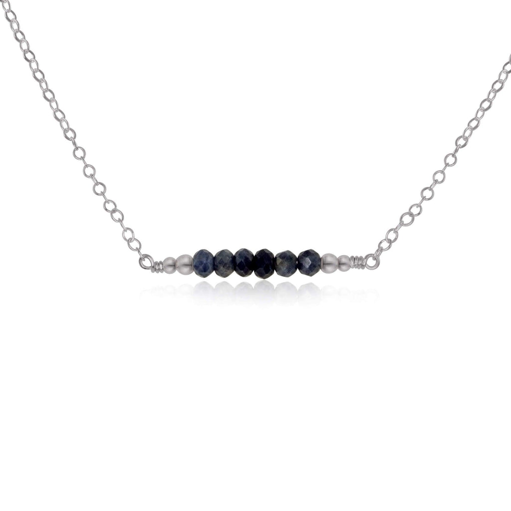 Sparkling Blue Sapphire Faceted Bead Bar Necklace - Sparkling Blue Sapphire Faceted Bead Bar Necklace - Stainless Steel - Luna Tide Handmade Crystal Jewellery