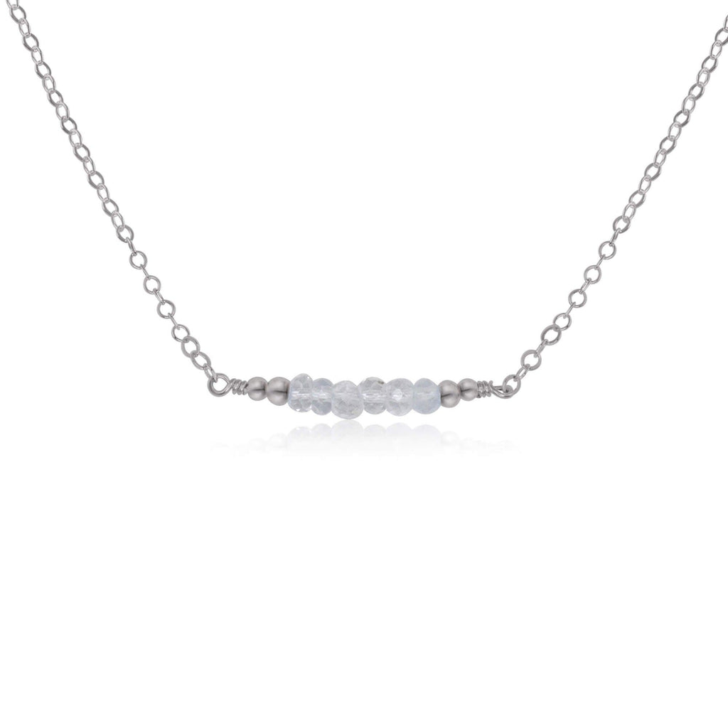 Sparkling Clear Crystal Quartz Faceted Bead Bar Necklace - Sparkling Clear Crystal Quartz Faceted Bead Bar Necklace - Stainless Steel - Luna Tide Handmade Crystal Jewellery