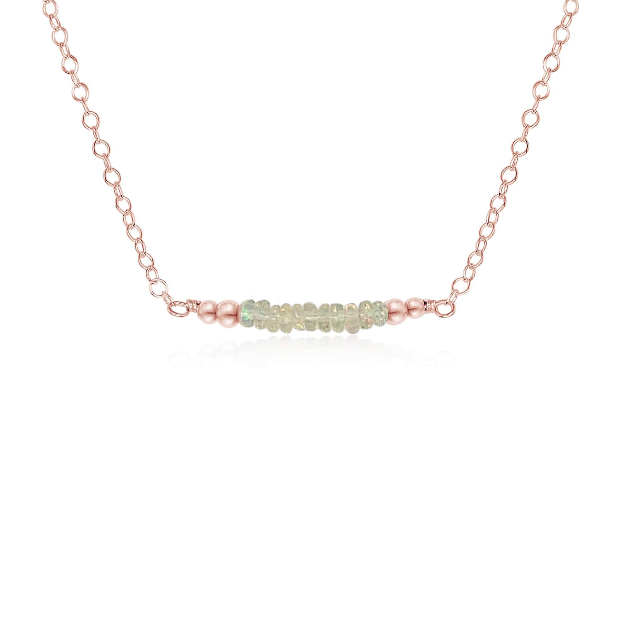 Sparkling Ethiopian Opal Faceted Bead Bar Necklace - Sparkling Ethiopian Opal Faceted Bead Bar Necklace - 14k Rose Gold Fill - Luna Tide Handmade Crystal Jewellery