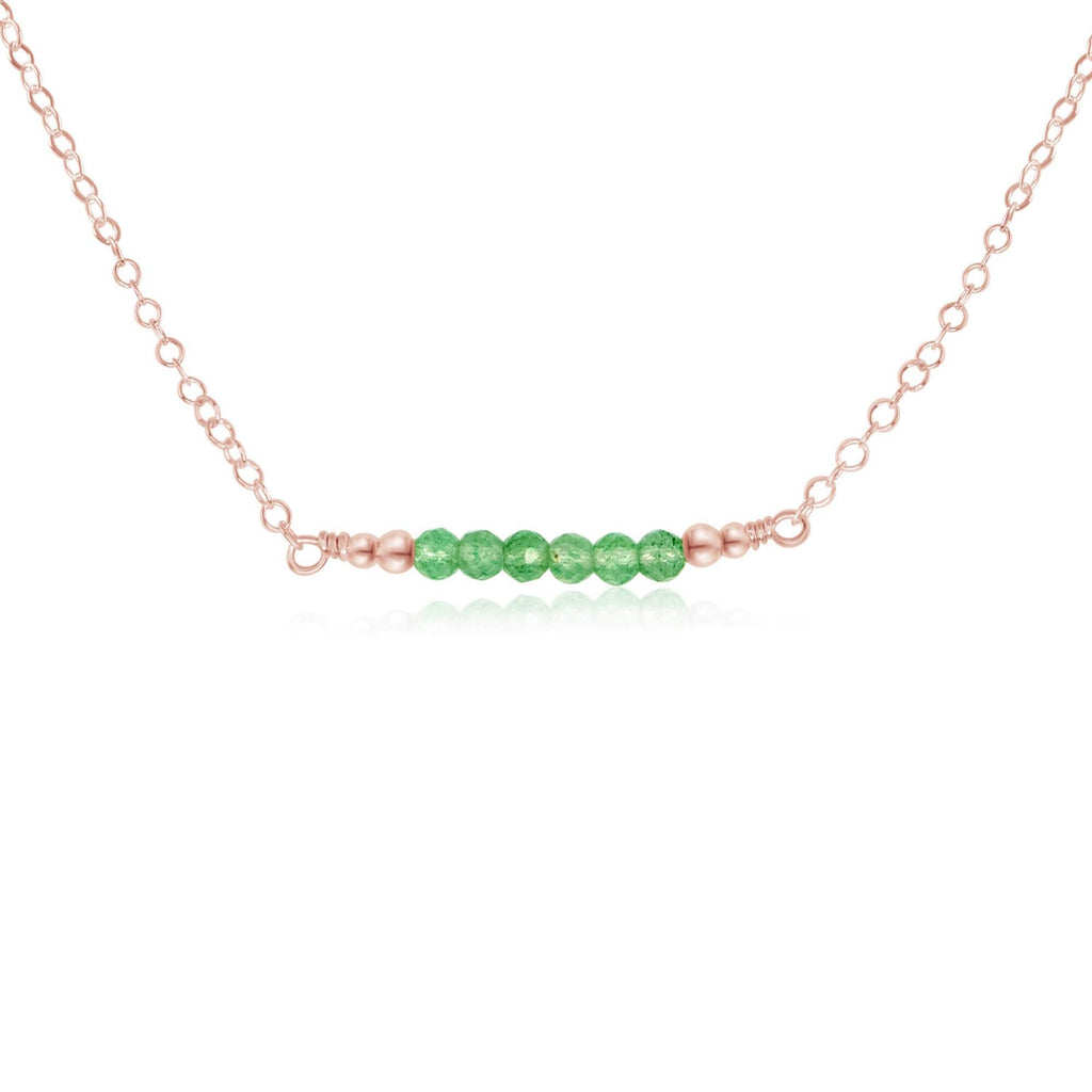 Sparkling Green Aventurine Faceted Bead Bar Necklace - Sparkling Green Aventurine Faceted Bead Bar Necklace - 14k Rose Gold Fill - Luna Tide Handmade Crystal Jewellery