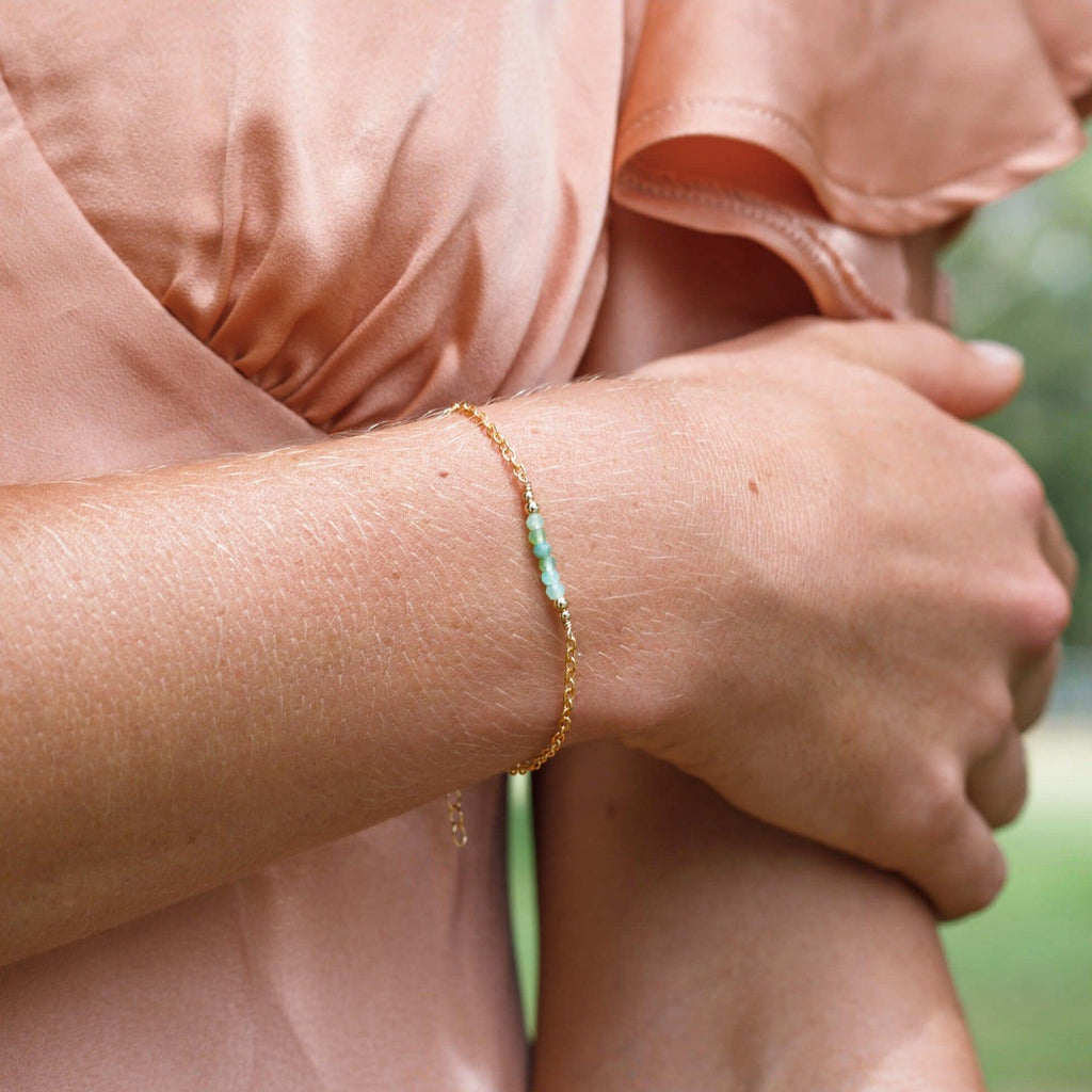 Sparkling Green Chrysoprase Gemstone Faceted Bead Bar Bracelet - Sparkling Green Chrysoprase Gemstone Faceted Bead Bar Bracelet - Sterling Silver - Luna Tide Handmade Crystal Jewellery