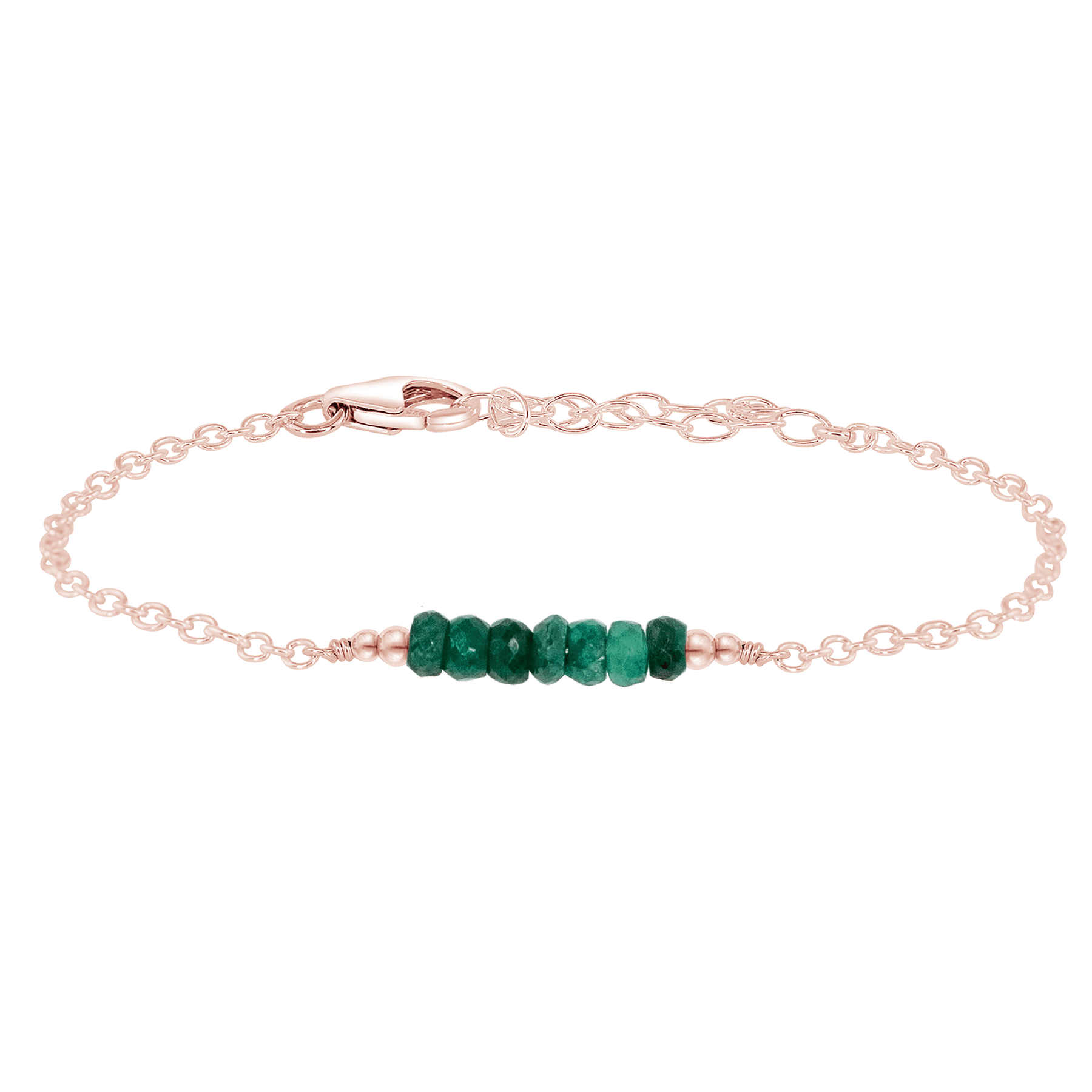 Sparkling Green Emerald Gemstone Faceted Bead Bar Bracelet - Sparkling Green Emerald Gemstone Faceted Bead Bar Bracelet - 14k Rose Gold Fill - Luna Tide Handmade Crystal Jewellery