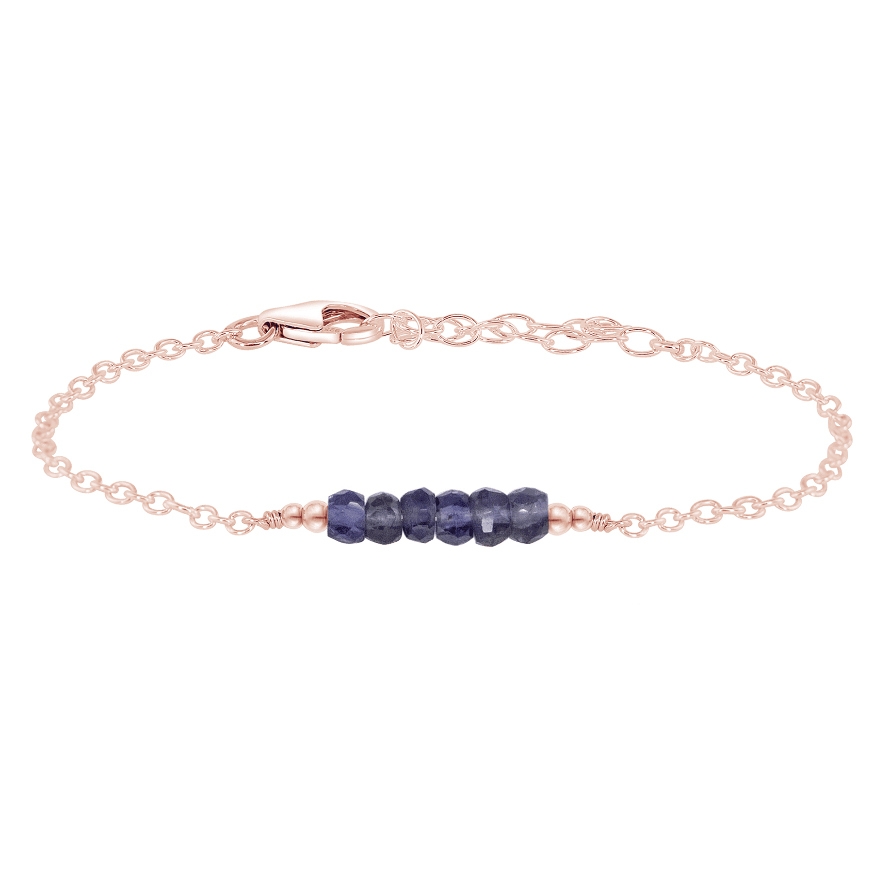 Sparkling Grey Iolite Gemstone Faceted Bead Bar Bracelet - Sparkling Grey Iolite Gemstone Faceted Bead Bar Bracelet - 14k Rose Gold Fill - Luna Tide Handmade Crystal Jewellery