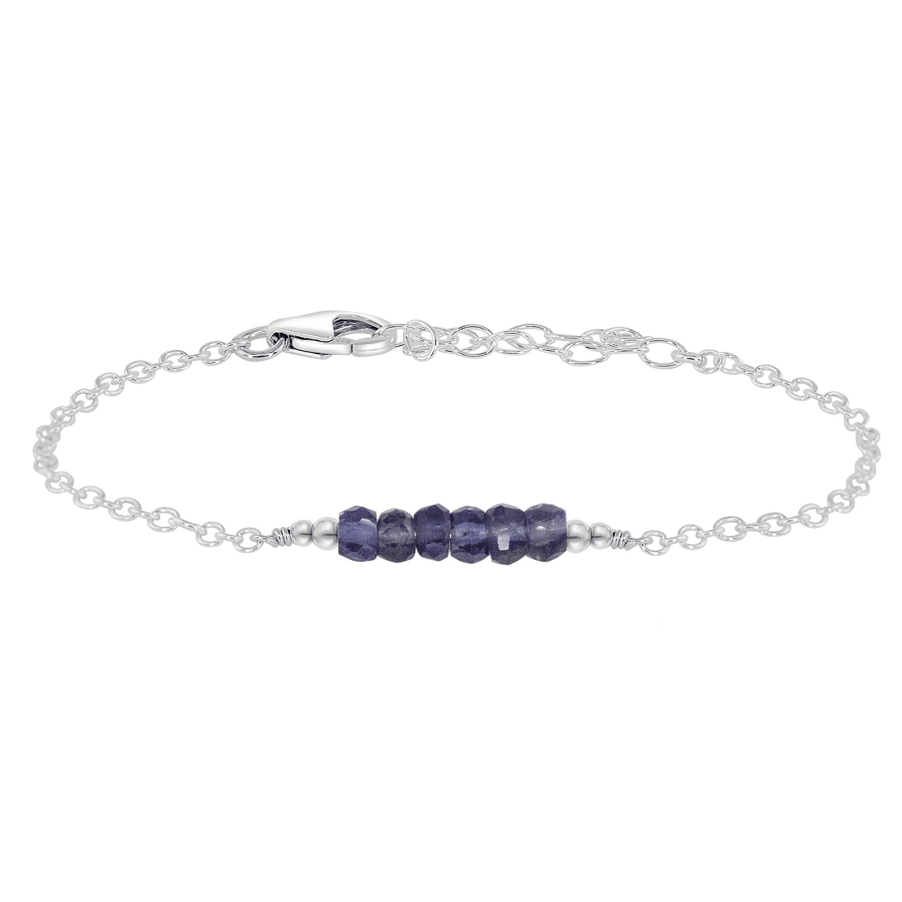 Sparkling Grey Iolite Gemstone Faceted Bead Bar Bracelet - Sparkling Grey Iolite Gemstone Faceted Bead Bar Bracelet - Sterling Silver - Luna Tide Handmade Crystal Jewellery