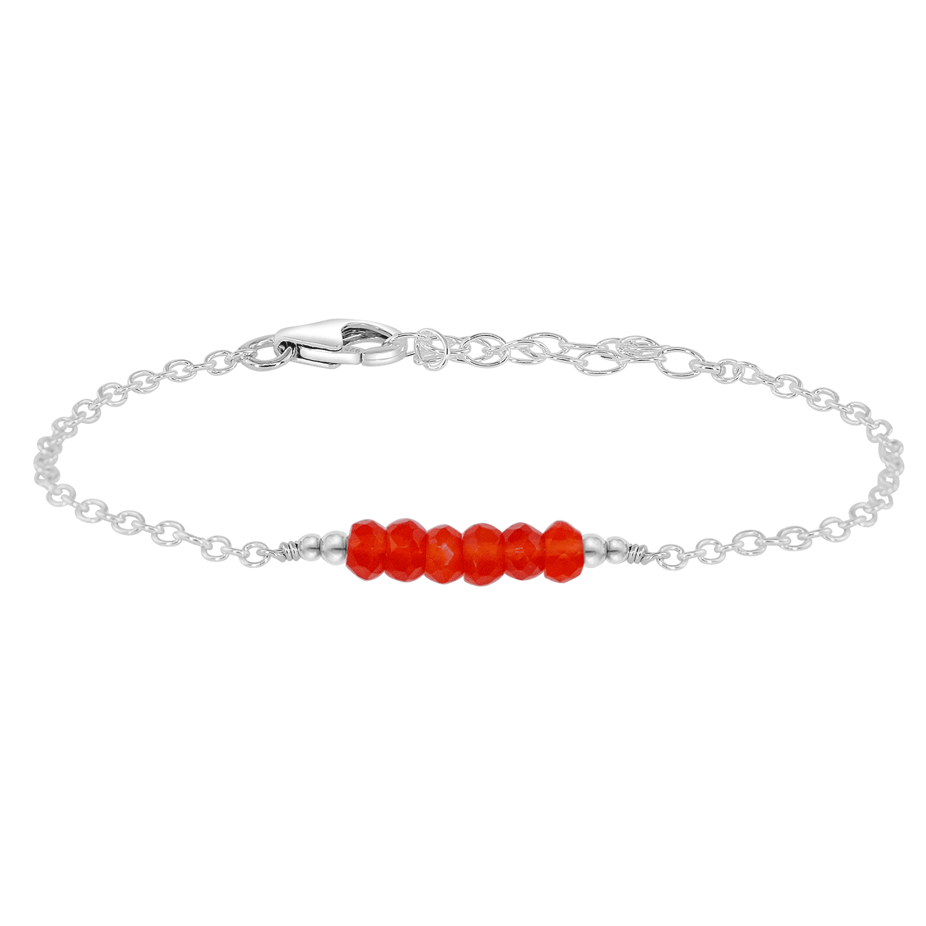 Sparkling Orange Carnelian Gemstone Faceted Bead Bar Bracelet - Sparkling Orange Carnelian Gemstone Faceted Bead Bar Bracelet - Sterling Silver - Luna Tide Handmade Crystal Jewellery