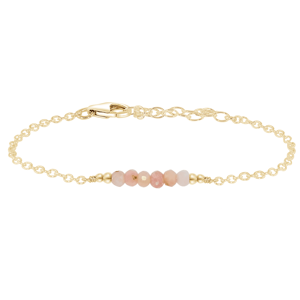 Sparkling Pink Peruvian Opal Gemstone Faceted Bead Bar Bracelet - Sparkling Pink Peruvian Opal Gemstone Faceted Bead Bar Bracelet - 14k Gold Fill - Luna Tide Handmade Crystal Jewellery