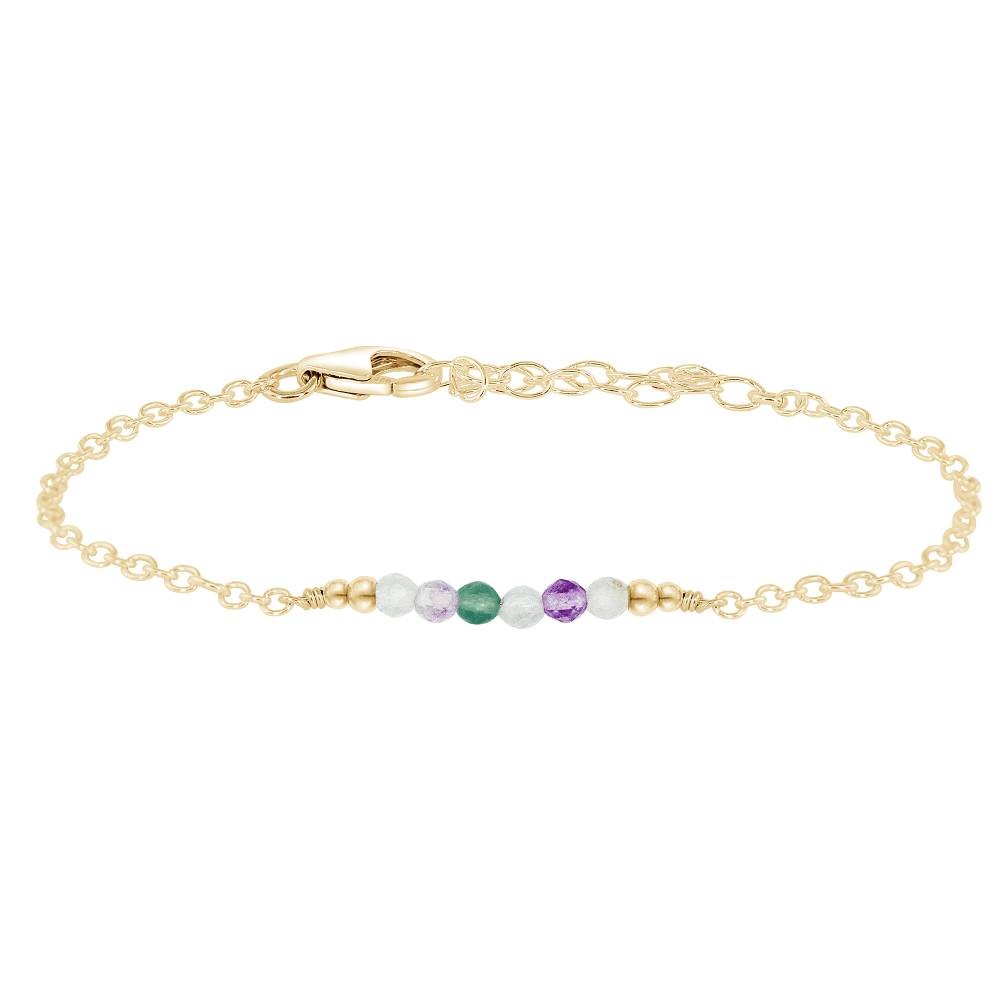 Sparkling Rainbow Fluorite Gemstone Faceted Bead Bar Bracelet - Sparkling Rainbow Fluorite Gemstone Faceted Bead Bar Bracelet - 14k Gold Fill - Luna Tide Handmade Crystal Jewellery