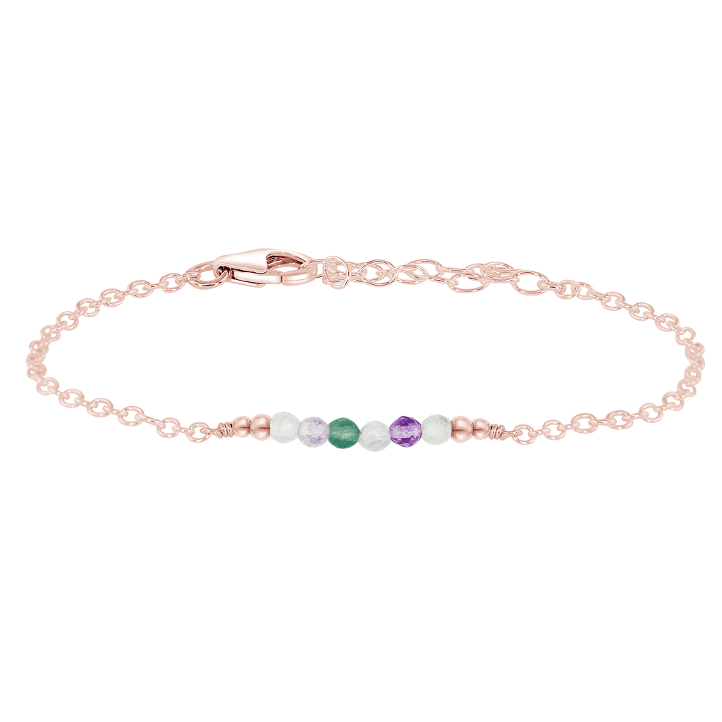 Sparkling Rainbow Fluorite Gemstone Faceted Bead Bar Bracelet - Sparkling Rainbow Fluorite Gemstone Faceted Bead Bar Bracelet - 14k Rose Gold Fill - Luna Tide Handmade Crystal Jewellery