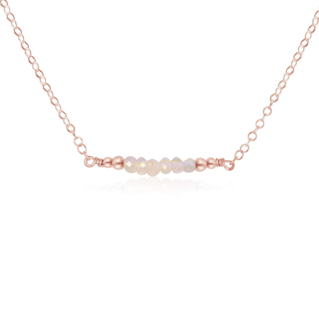 Sparkling Rainbow Moonstone Faceted Bead Bar Necklace - Sparkling Rainbow Moonstone Faceted Bead Bar Necklace - 14k Rose Gold Fill - Luna Tide Handmade Crystal Jewellery