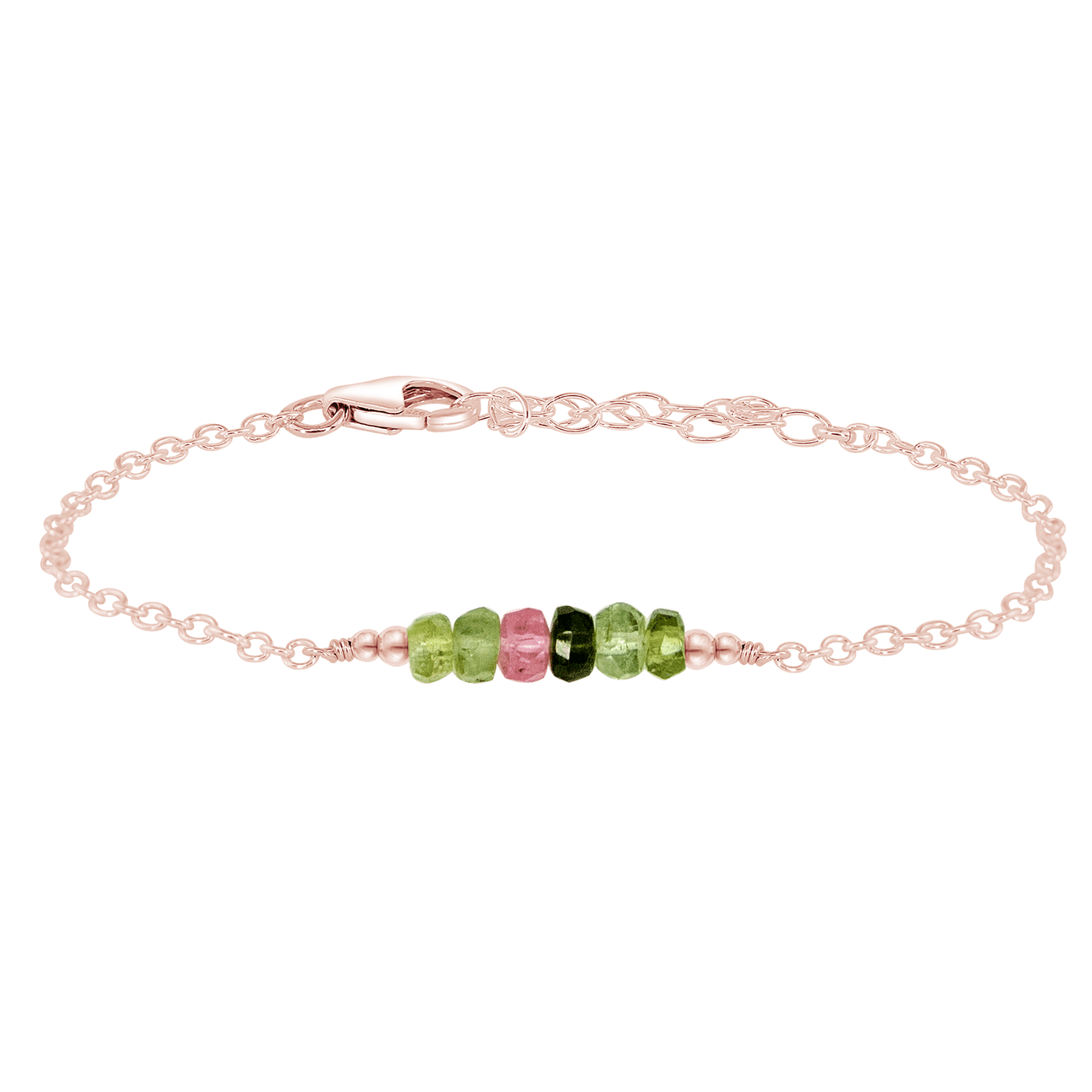 Sparkling Rainbow Tourmaline Gemstone Faceted Bead Bar Bracelet - Sparkling Rainbow Tourmaline Gemstone Faceted Bead Bar Bracelet - 14k Rose Gold Fill - Luna Tide Handmade Crystal Jewellery
