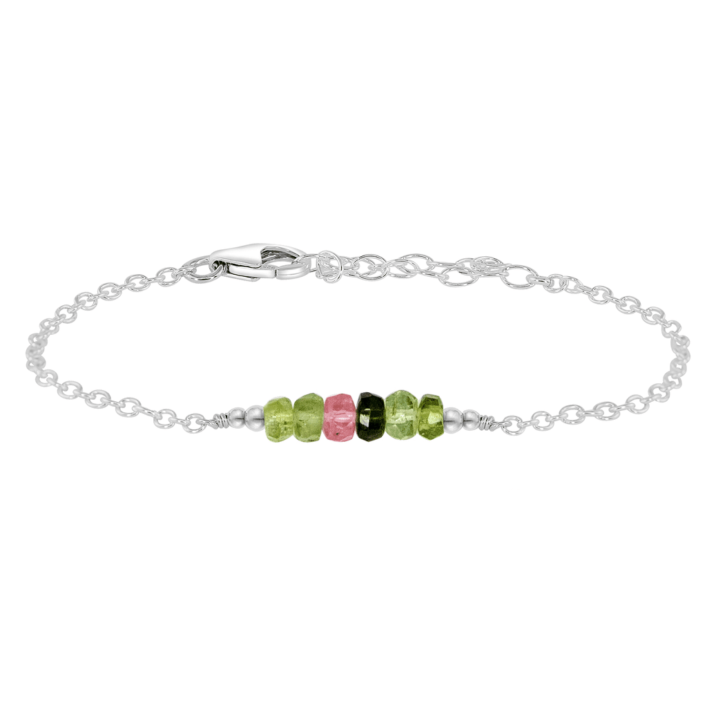 Sparkling Rainbow Tourmaline Gemstone Faceted Bead Bar Bracelet - Sparkling Rainbow Tourmaline Gemstone Faceted Bead Bar Bracelet - Sterling Silver - Luna Tide Handmade Crystal Jewellery