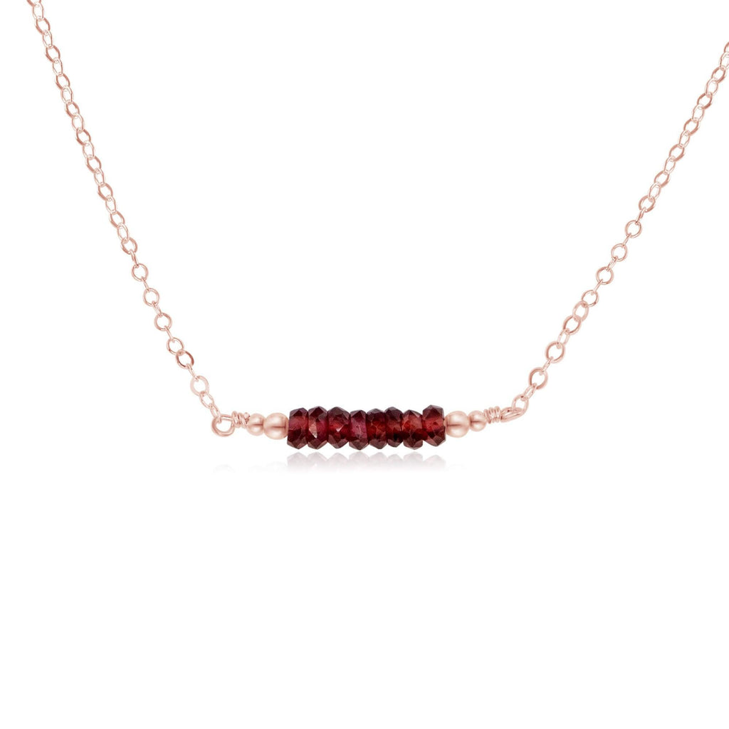 Sparkling Red Garnet Faceted Bead Bar Necklace - Sparkling Red Garnet Faceted Bead Bar Necklace - 14k Rose Gold Fill - Luna Tide Handmade Crystal Jewellery