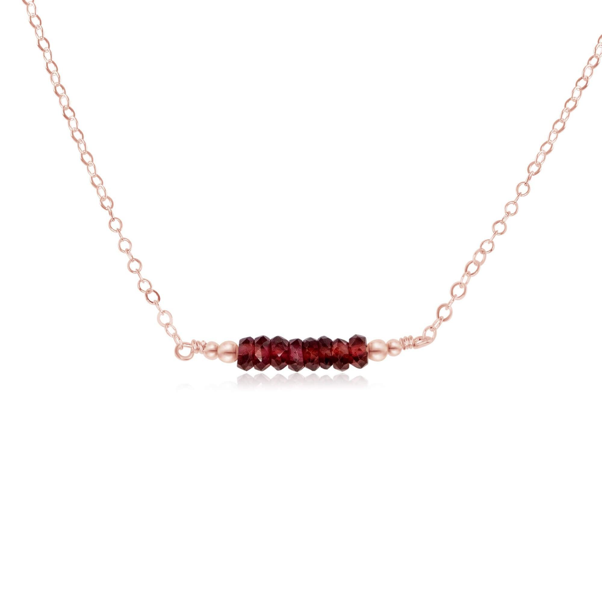 Sparkling Red Garnet Faceted Bead Bar Necklace - Sparkling Red Garnet Faceted Bead Bar Necklace - 14k Rose Gold Fill - Luna Tide Handmade Crystal Jewellery