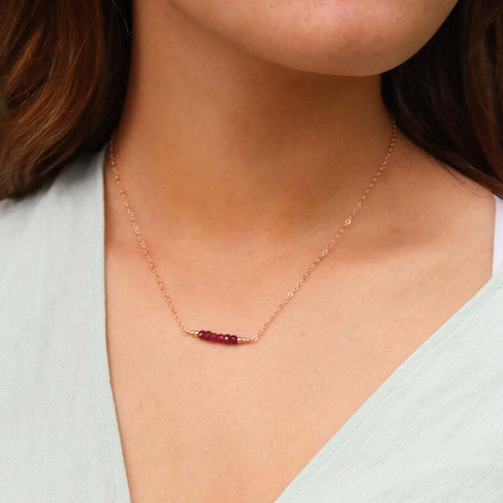 Sparkling Red Ruby Faceted Bead Bar Necklace - Sparkling Red Ruby Faceted Bead Bar Necklace - 14k Gold Fill - Luna Tide Handmade Crystal Jewellery