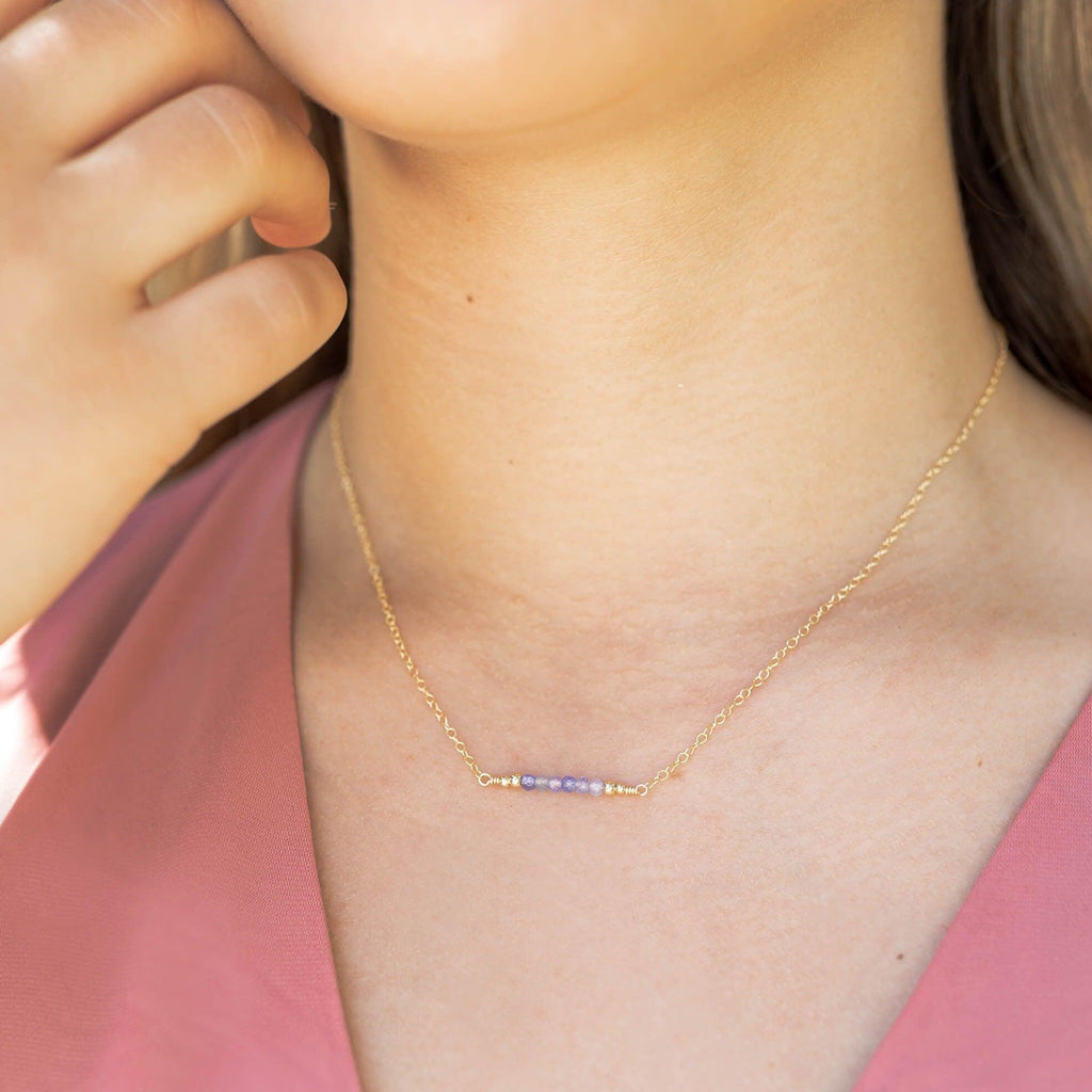 Sparkling Tanzanite Faceted Bead Bar Necklace - Sparkling Tanzanite Faceted Bead Bar Necklace - Sterling Silver - Luna Tide Handmade Crystal Jewellery