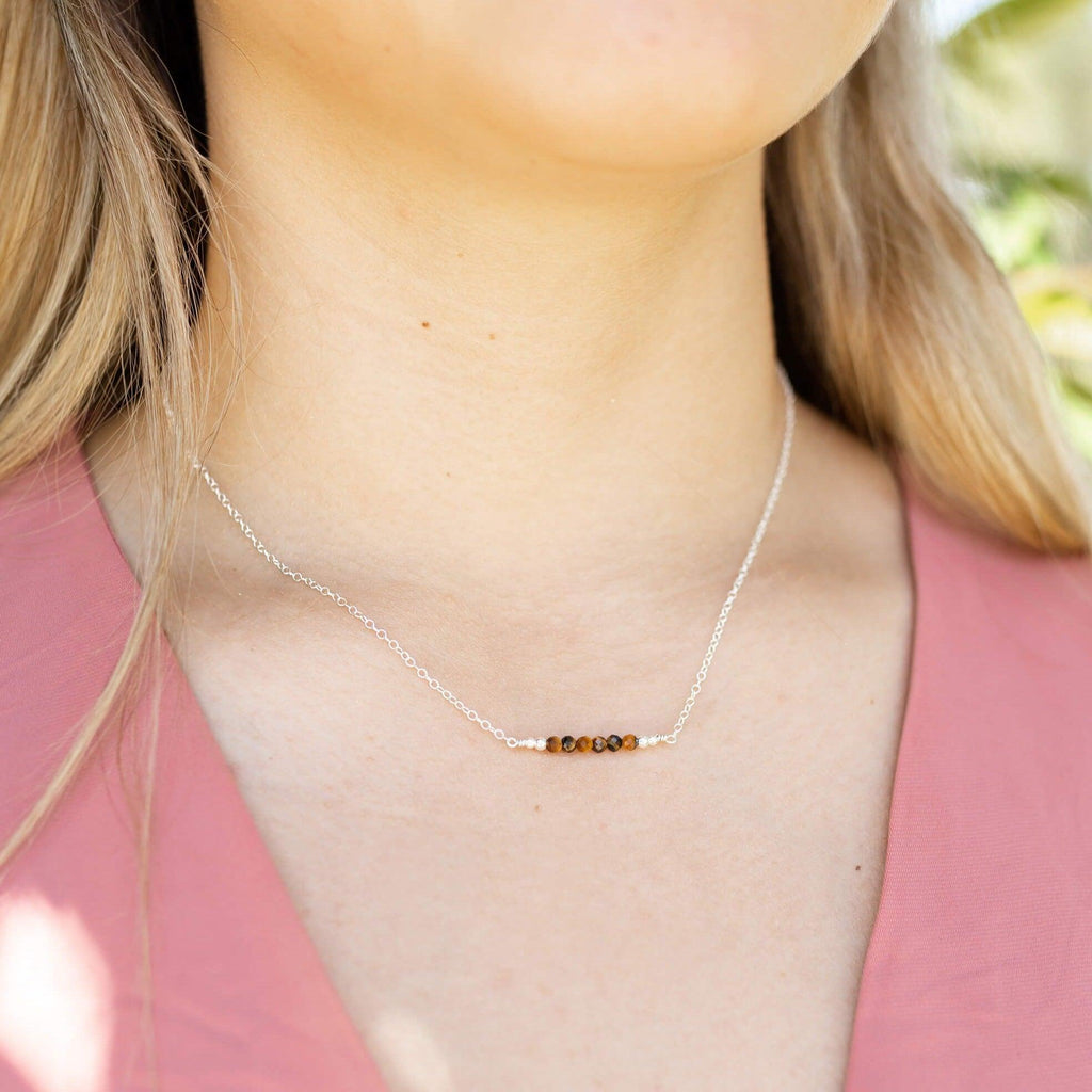 Sparkling Tiger's Eye Faceted Bead Bar Necklace - Sparkling Tiger's Eye Faceted Bead Bar Necklace - 14k Gold Fill - Luna Tide Handmade Crystal Jewellery