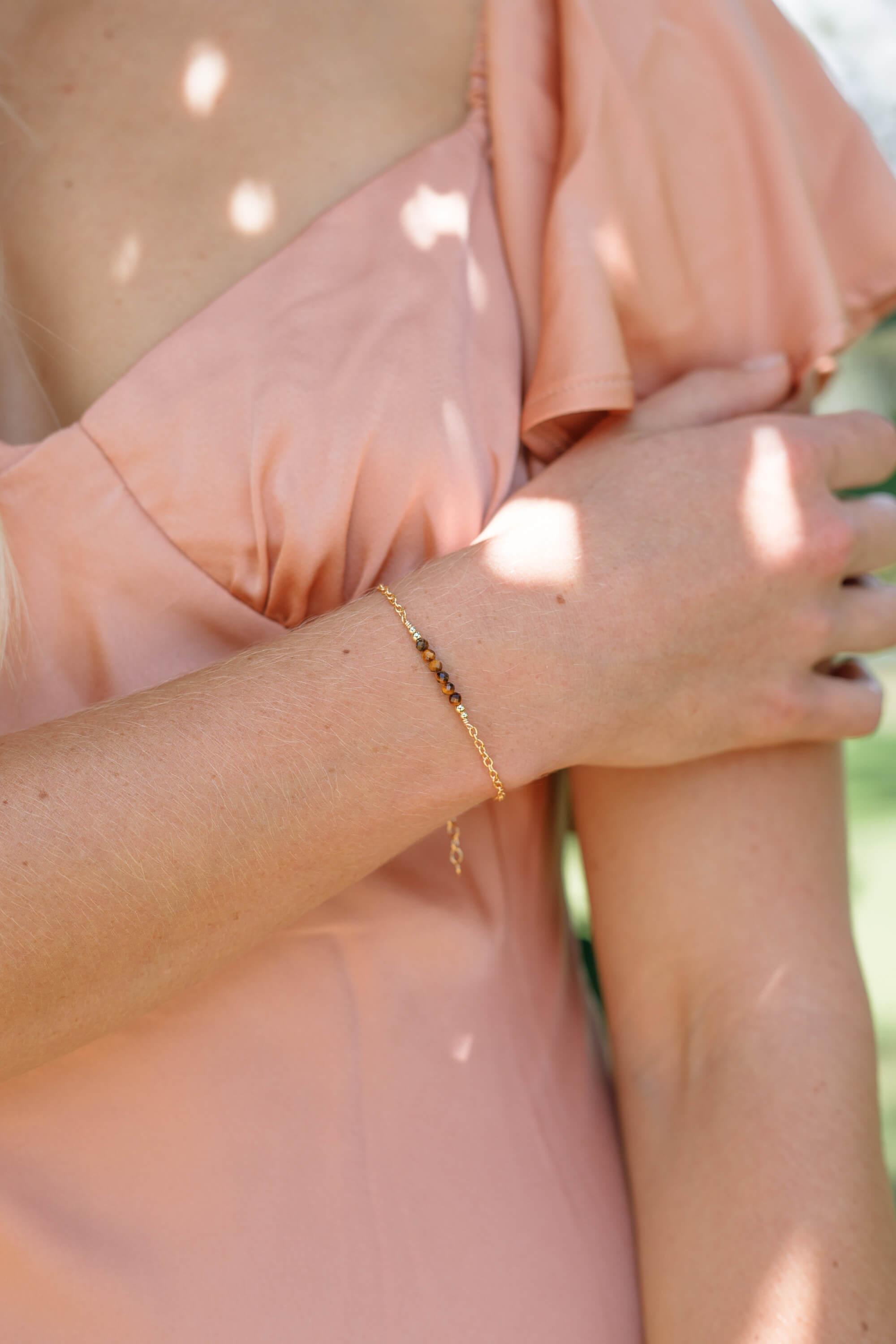Sparkling Tiger's Eye Gemstone Faceted Bead Bar Bracelet - Sparkling Tiger's Eye Gemstone Faceted Bead Bar Bracelet - 14k Gold Fill - Luna Tide Handmade Crystal Jewellery
