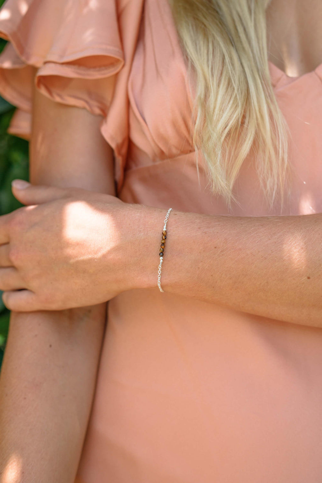 Sparkling Tiger's Eye Gemstone Faceted Bead Bar Bracelet - Sparkling Tiger's Eye Gemstone Faceted Bead Bar Bracelet - 14k Gold Fill - Luna Tide Handmade Crystal Jewellery