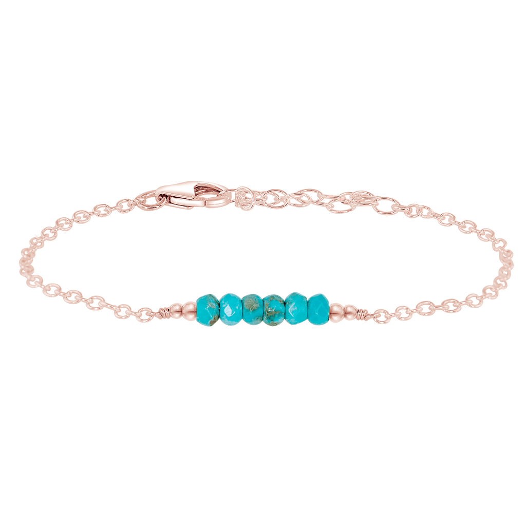 Sparkling Turquoise Gemstone Faceted Bead Bar Bracelet - Sparkling Turquoise Gemstone Faceted Bead Bar Bracelet - 14k Rose Gold Fill - Luna Tide Handmade Crystal Jewellery