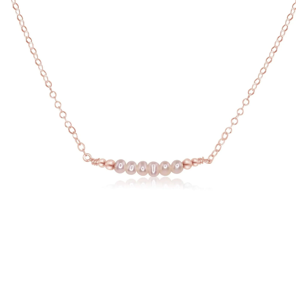 Sparkling White Freshwater Pearl Tiny Bead Bar Necklace - Sparkling White Freshwater Pearl Tiny Bead Bar Necklace - 14k Rose Gold Fill - Luna Tide Handmade Crystal Jewellery