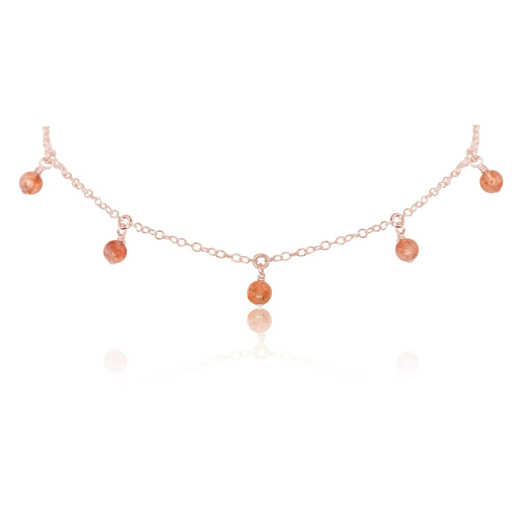 Sunstone Bead Drop Choker - Sunstone Bead Drop Choker - 14k Rose Gold Fill - Luna Tide Handmade Crystal Jewellery