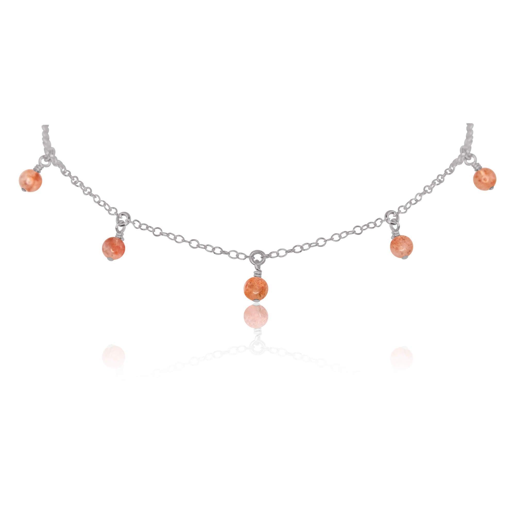 Sunstone Bead Drop Choker - Sunstone Bead Drop Choker - Stainless Steel - Luna Tide Handmade Crystal Jewellery