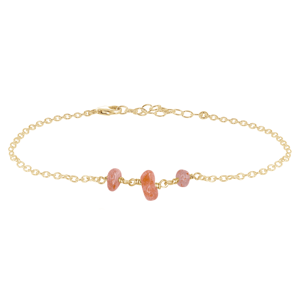 Sunstone Beaded Chain Anklet - Sunstone Beaded Chain Anklet - 14k Gold Fill - Luna Tide Handmade Crystal Jewellery
