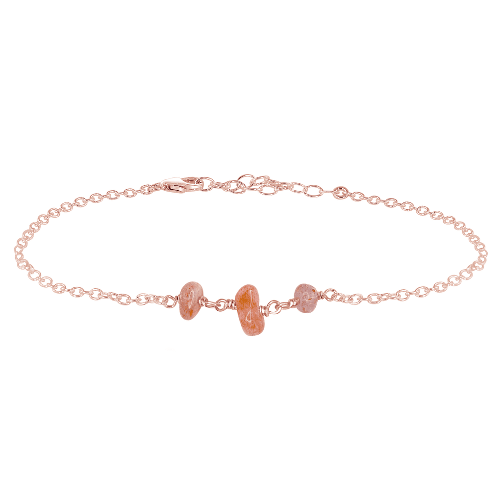 Sunstone Beaded Chain Anklet - Sunstone Beaded Chain Anklet - 14k Rose Gold Fill - Luna Tide Handmade Crystal Jewellery