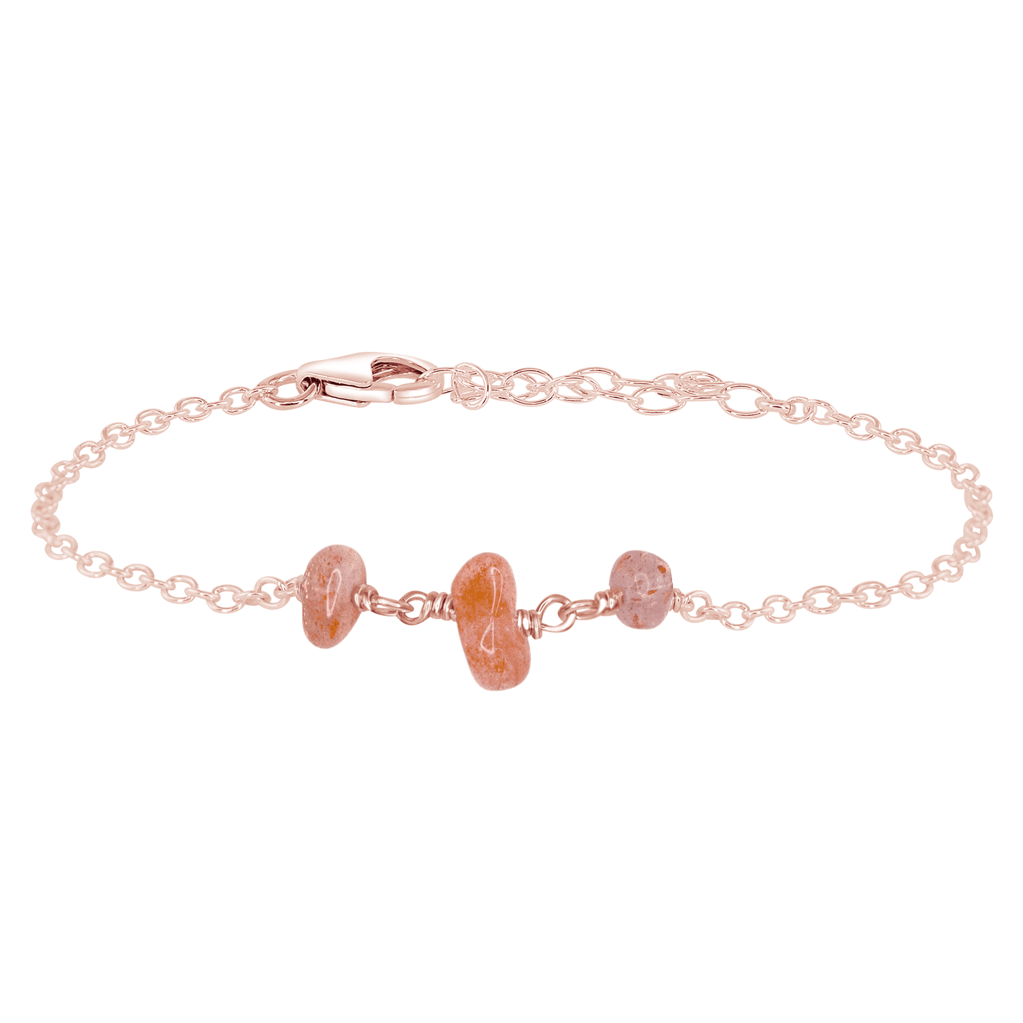 Sunstone Beaded Chain Bracelet - Sunstone Beaded Chain Bracelet - 14k Rose Gold Fill - Luna Tide Handmade Crystal Jewellery