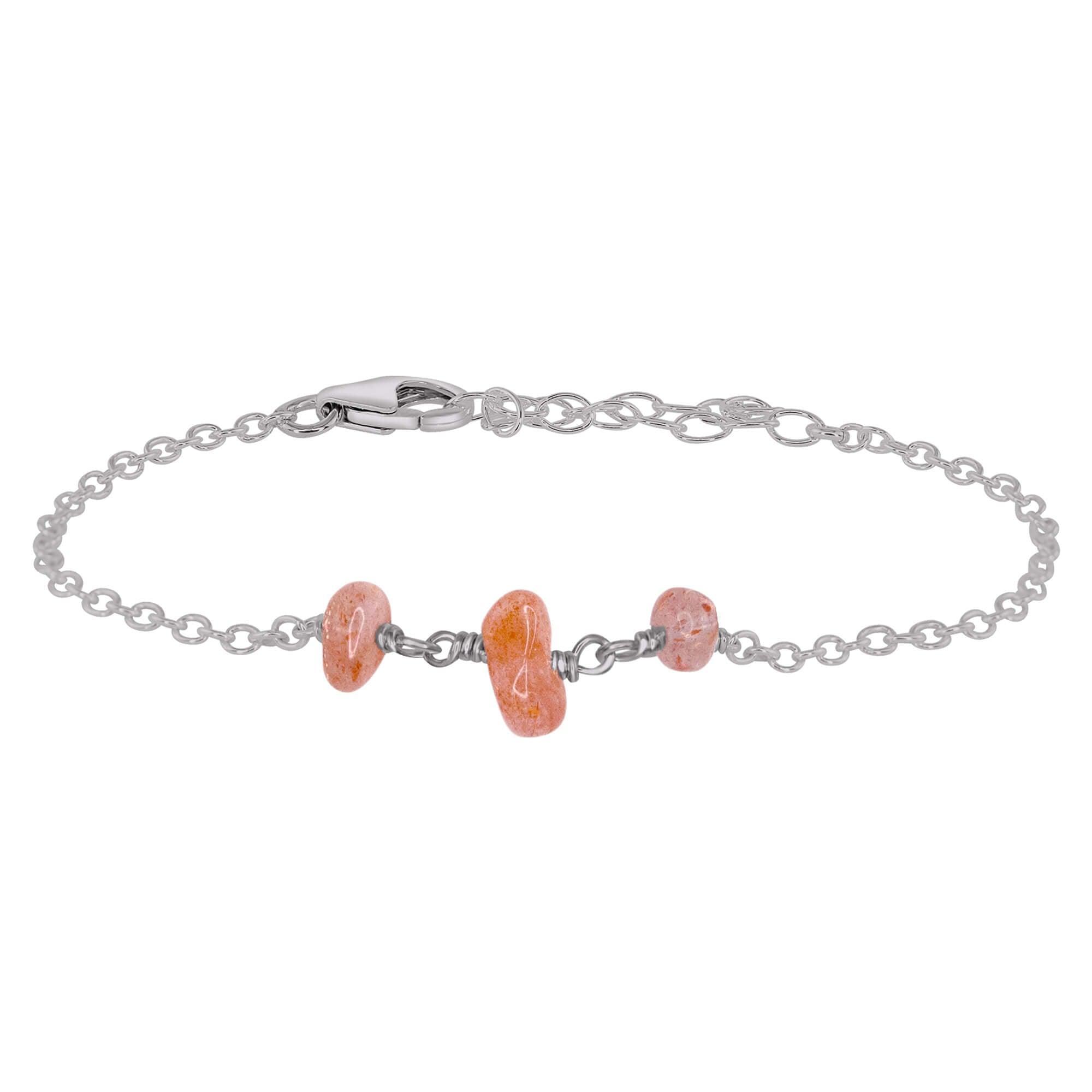 Sunstone Beaded Chain Bracelet - Sunstone Beaded Chain Bracelet - Stainless Steel - Luna Tide Handmade Crystal Jewellery