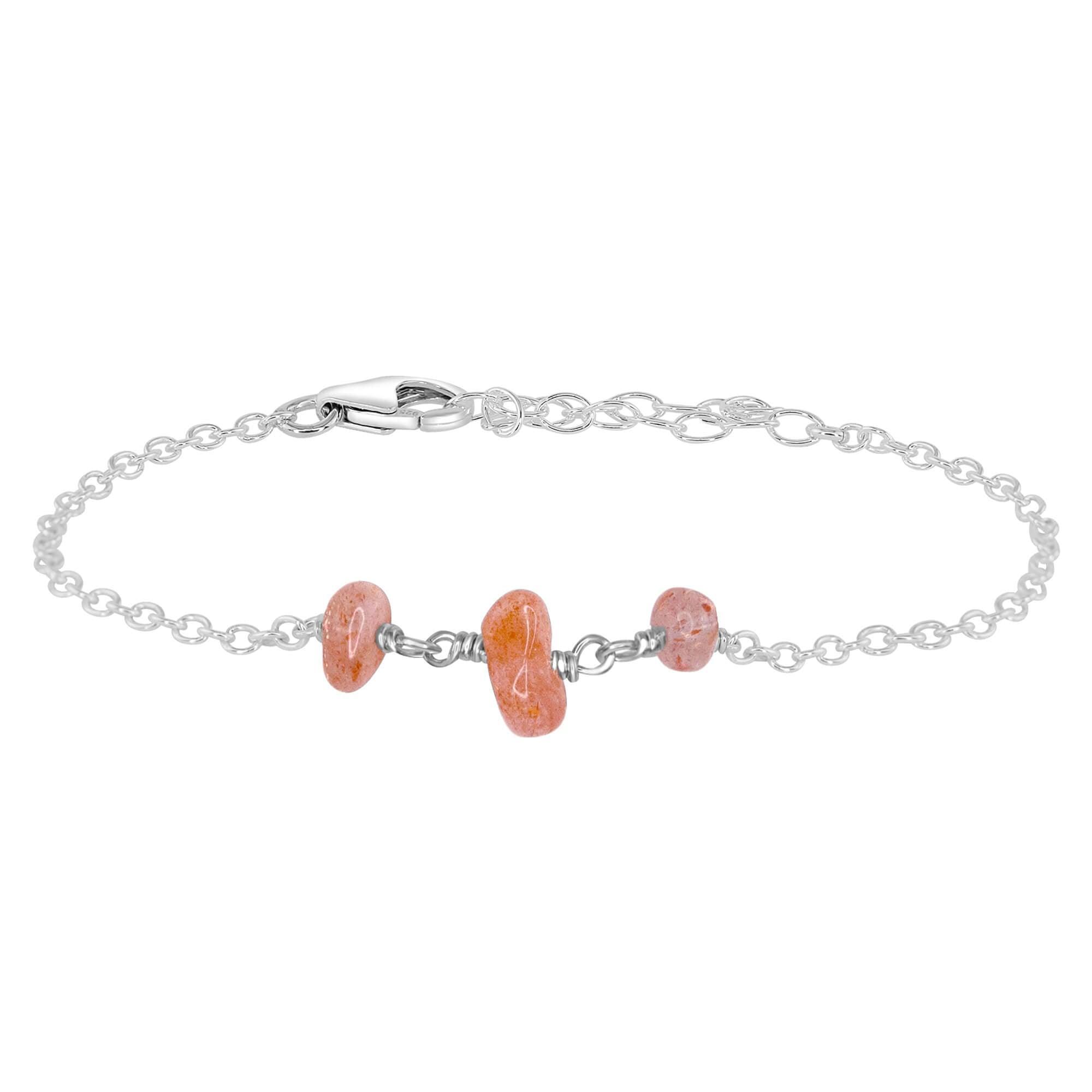 Sunstone Beaded Chain Bracelet - Sunstone Beaded Chain Bracelet - Sterling Silver - Luna Tide Handmade Crystal Jewellery