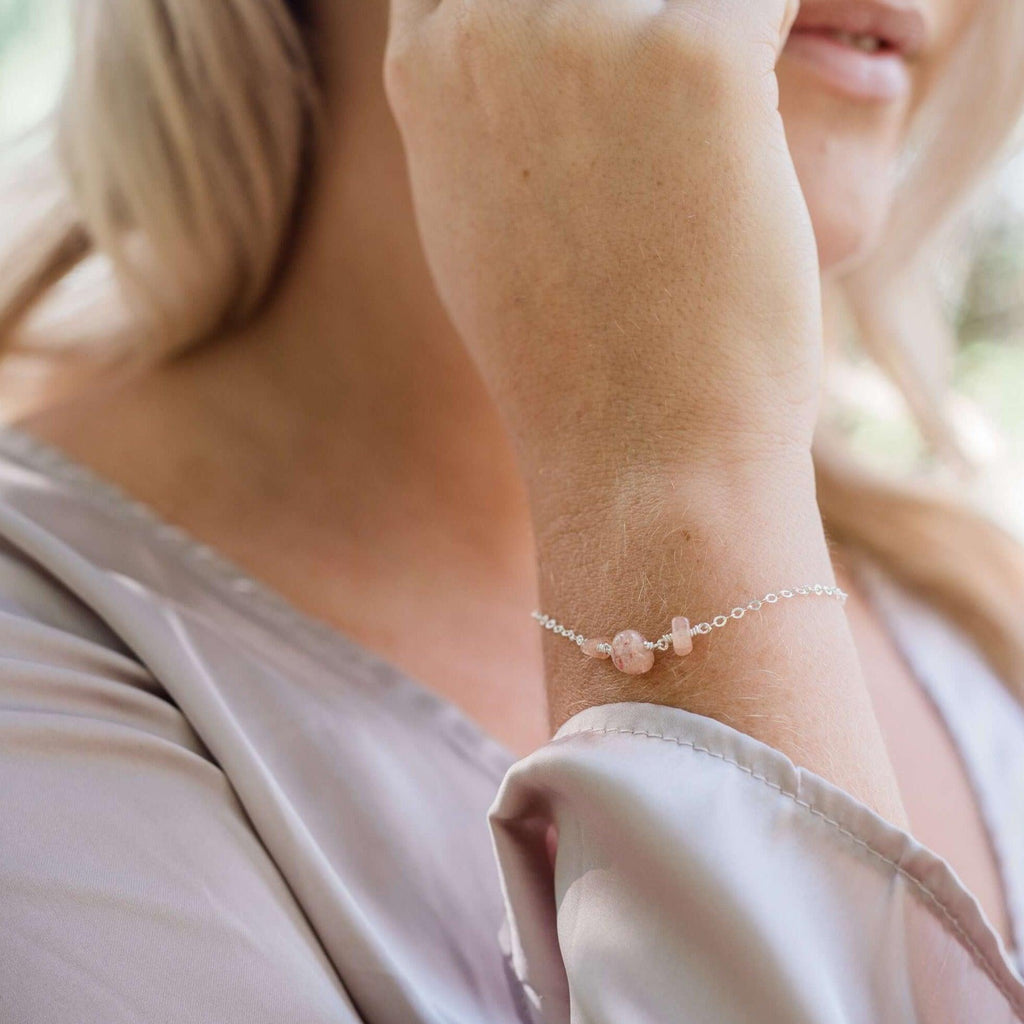 Sunstone Beaded Chain Bracelet - Sunstone Beaded Chain Bracelet - Sterling Silver - Luna Tide Handmade Crystal Jewellery