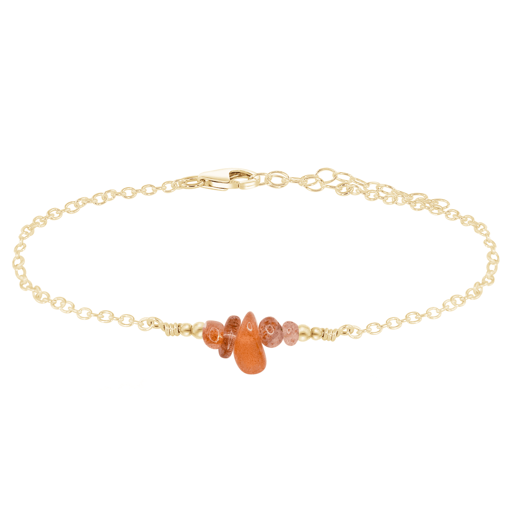 Sunstone Chip Bead Bar Anklet - Sunstone Chip Bead Bar Anklet - 14k Gold Fill - Luna Tide Handmade Crystal Jewellery