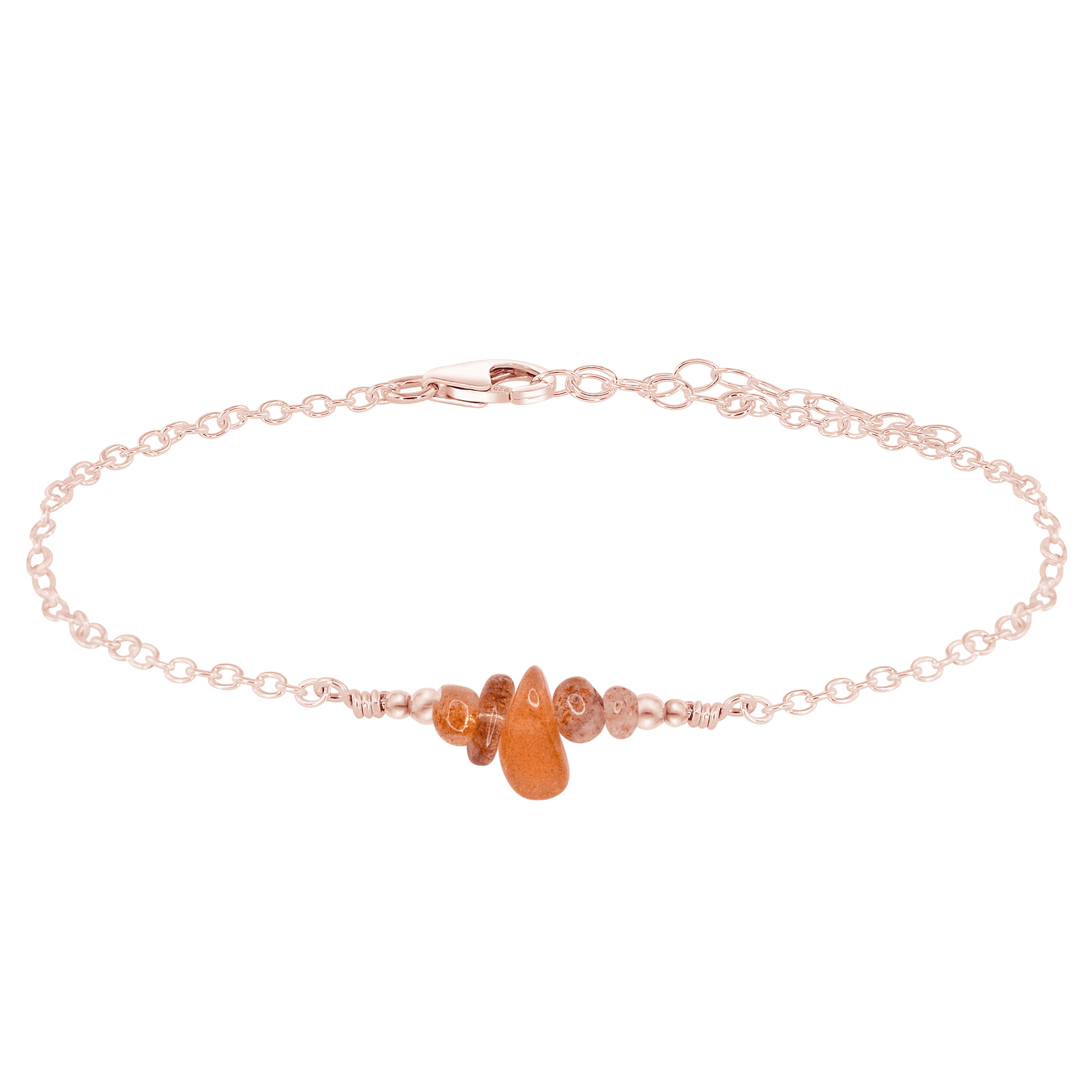 Sunstone Chip Bead Bar Anklet - Sunstone Chip Bead Bar Anklet - 14k Rose Gold Fill - Luna Tide Handmade Crystal Jewellery