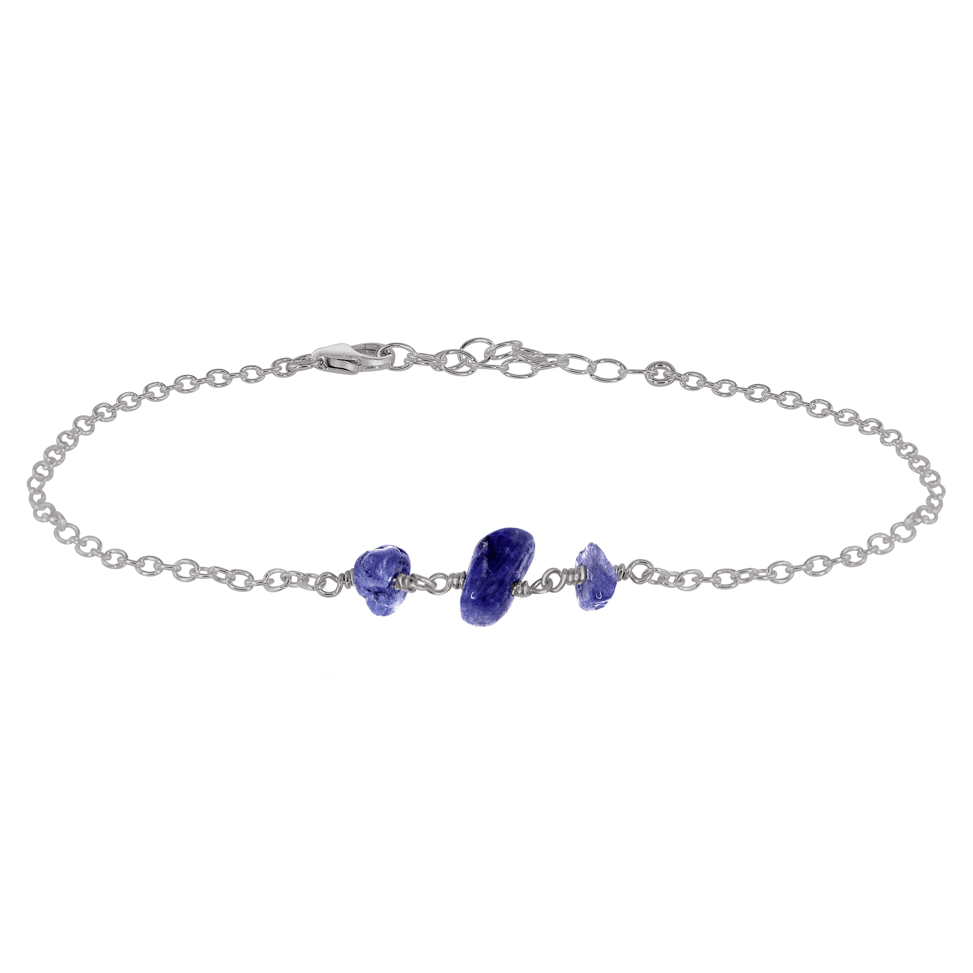 Tanzanite Beaded Chain Anklet - Tanzanite Beaded Chain Anklet - Stainless Steel - Luna Tide Handmade Crystal Jewellery