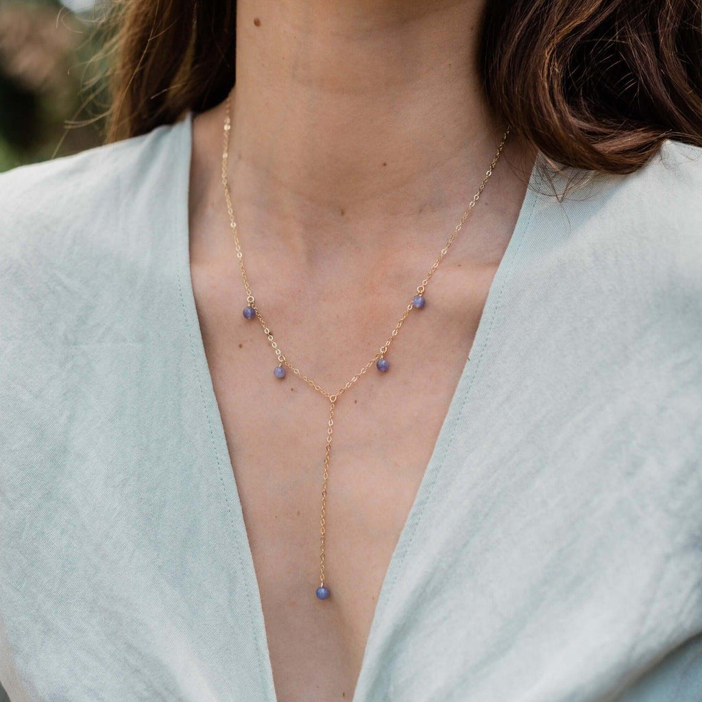 Tanzanite Boho Lariat Necklace - Tanzanite Boho Lariat Necklace - Sterling Silver - Luna Tide Handmade Crystal Jewellery