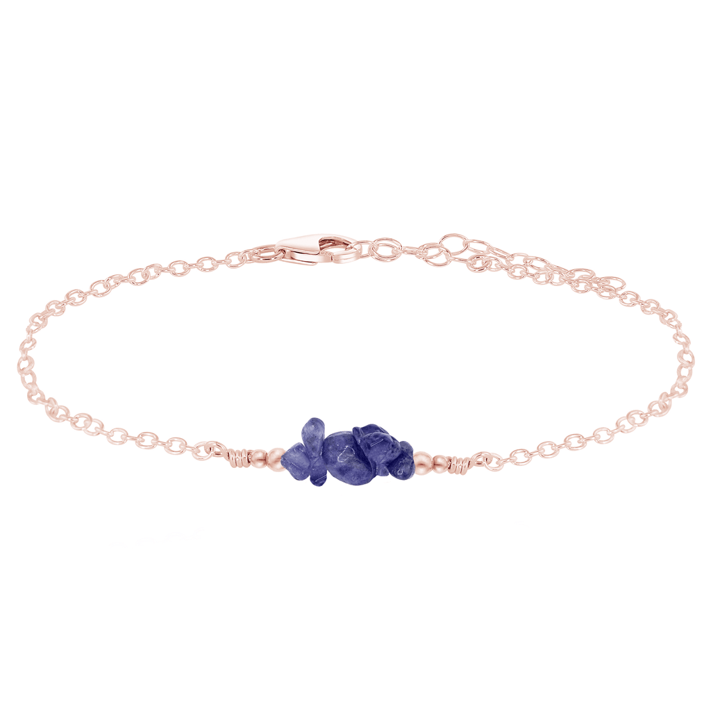 Tanzanite Chip Bead Bar Anklet - Tanzanite Chip Bead Bar Anklet - 14k Rose Gold Fill - Luna Tide Handmade Crystal Jewellery