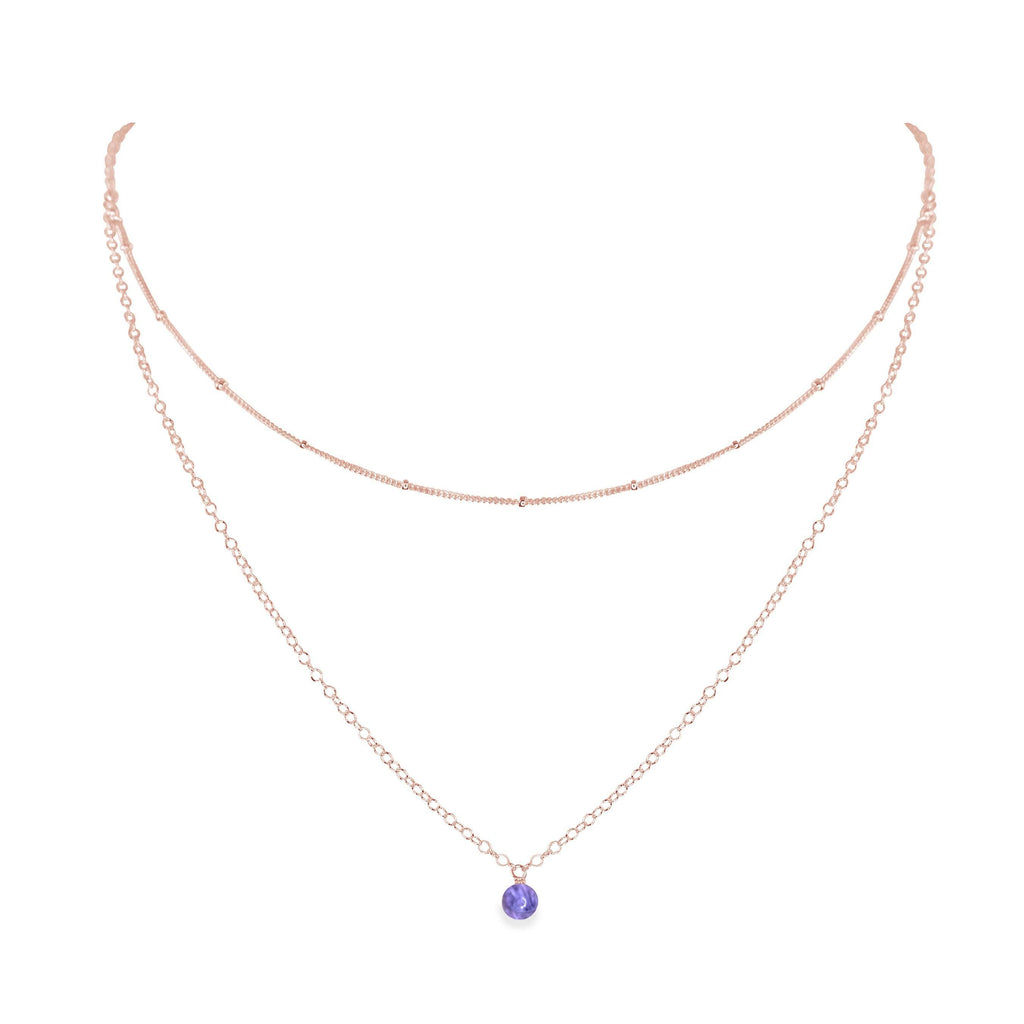 Tanzanite Gemstone Chain Layered Choker Necklace - Tanzanite Gemstone Chain Layered Choker Necklace - 14k Rose Gold Fill - Luna Tide Handmade Crystal Jewellery
