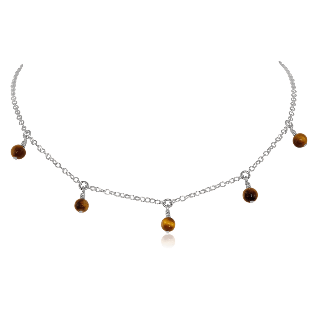 Tiger's Eye Bead Drop Choker - Tiger's Eye Bead Drop Choker - Sterling Silver - Luna Tide Handmade Crystal Jewellery